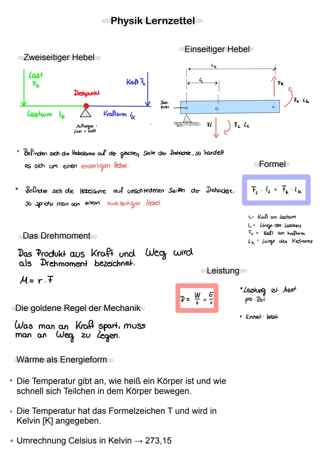 0
。
0
6
O
Zweiseitiger Hebel
Last
Fk
Lastam Ik
Drehpunkt
Auflager
Last + Kraft
Physik Lernzettel
Kraft F
Kraftorm Ik
Dreh-
punkt
Einseitiger
