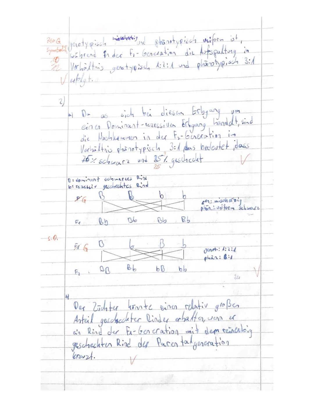 2. Lernkontrolle Biologie Kl. 9
1. a) Benenne die allgemeinen Gesetze, die sich in dem
Erbgang der Brennessel widerspiegeln (s. Abbildung)!
