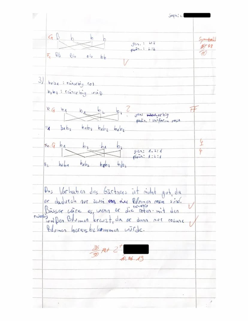 2. Lernkontrolle Biologie Kl. 9
1. a) Benenne die allgemeinen Gesetze, die sich in dem
Erbgang der Brennessel widerspiegeln (s. Abbildung)!

