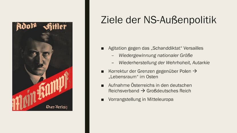 DIE NS-
AUBENPOLITIK
Eine Präsentation von AT
$ Gliederung
Ziele von Hitlers Außenpolitik
Die Ausgangssituation
Zweigleisige Außenpolitik 19