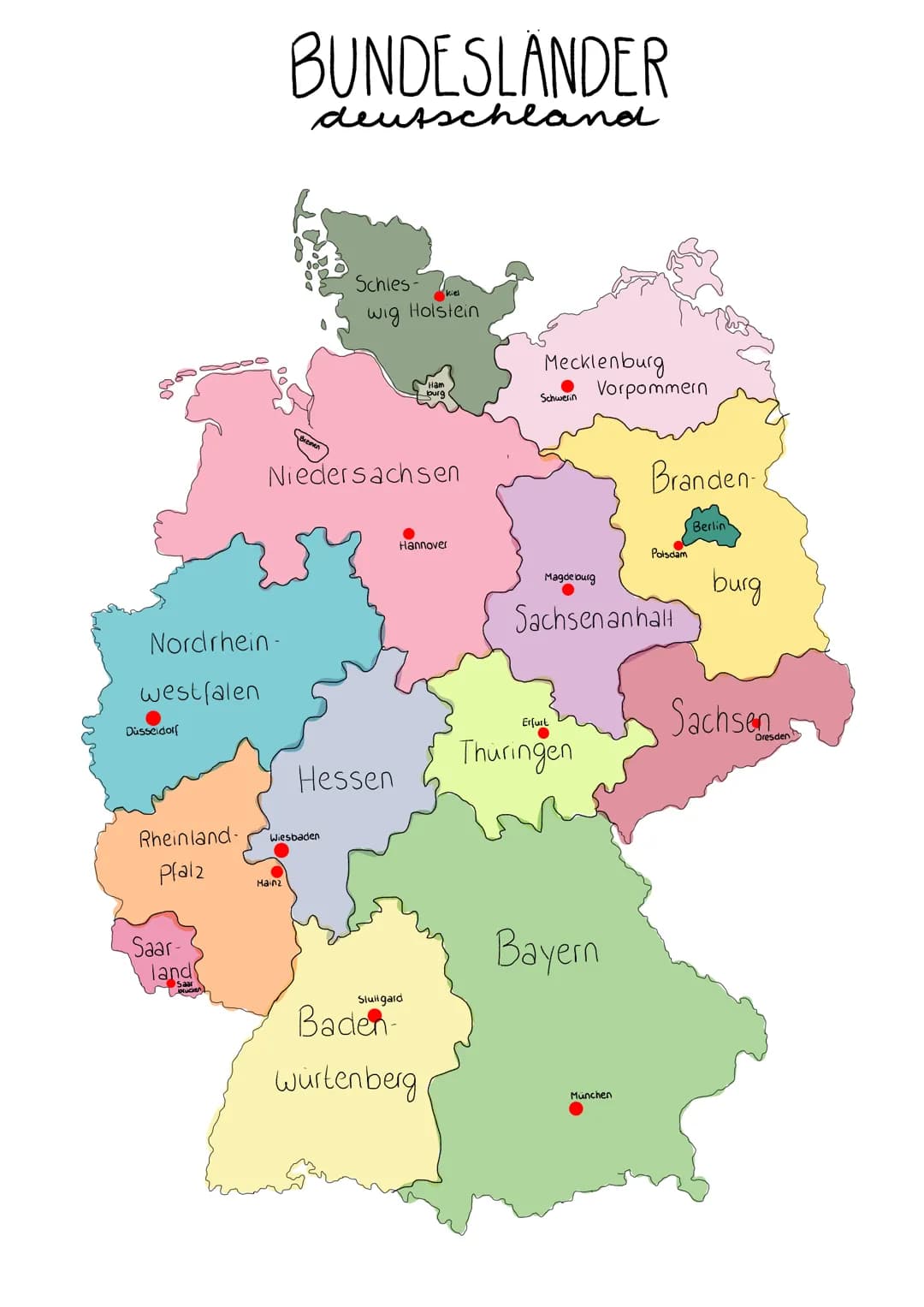 Nordrhein-
westfalen
Düsseldorf
Rheinland-
Pfalz
Saar-
land
BUNDESLÄNDER
deutschland
Mainz
Schles-
wig
Niedersachsen
Wiesbaden
Hessen
kiel
H