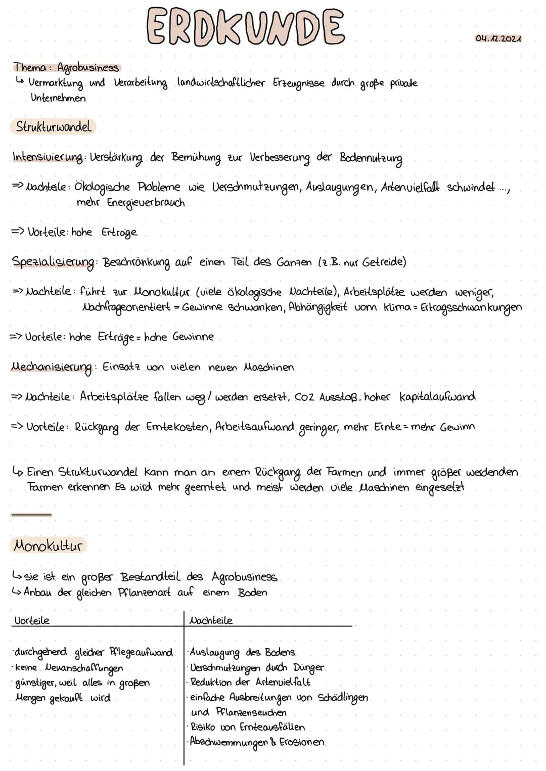 Thema: Agrobusiness
· Vermarktung und Verarbeitung landwirtschaftlicher Erzeugnisse durch große private
Unternehmen
ها
Strukturwandel
ERDKUN