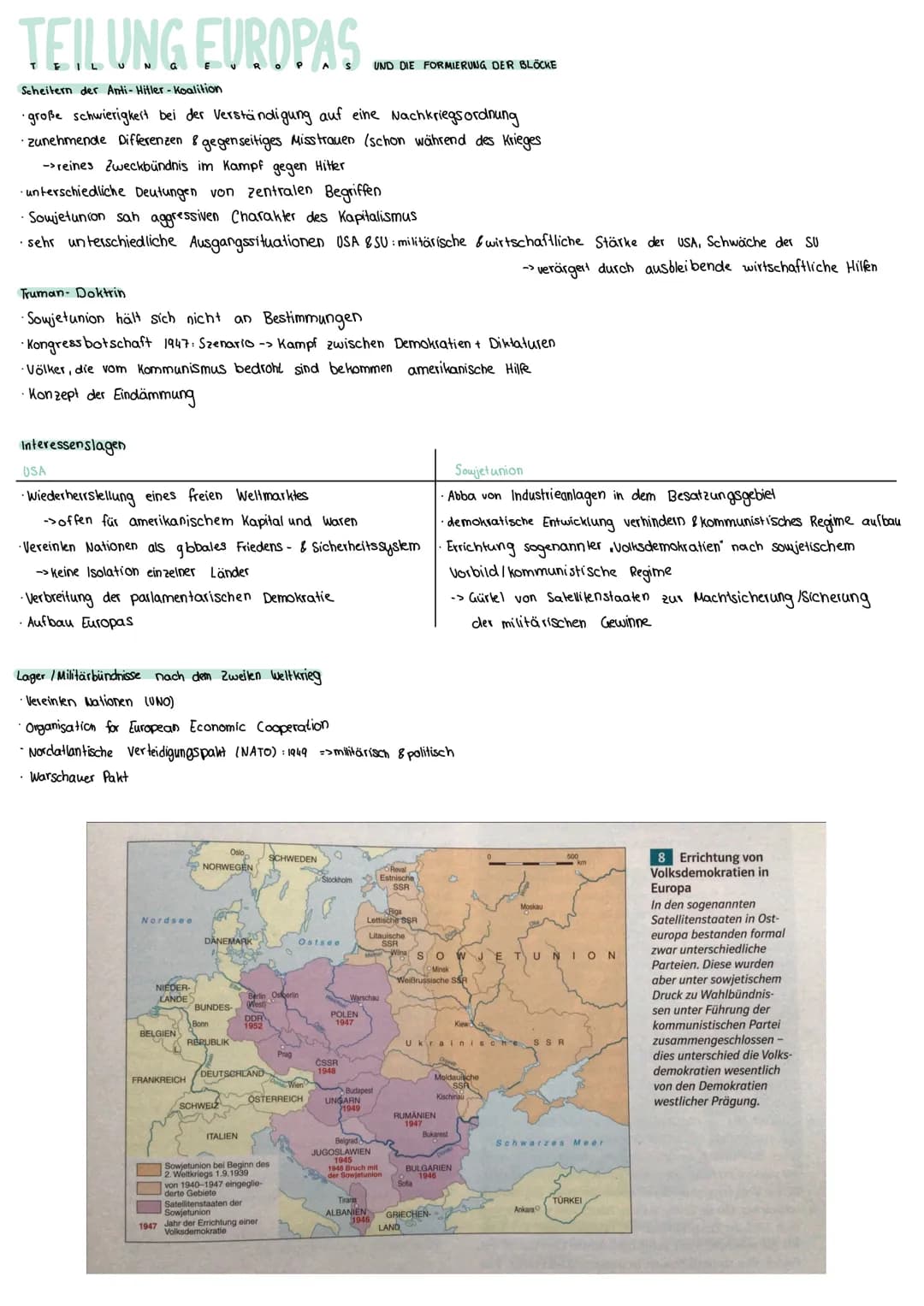 TEILUNG EUROPAS
Scheitern der Anti-Hitler-Koalition
• große schwierigkeit bei der Verständigung auf eine Nachkriegsordnung
• zunehmende Diff