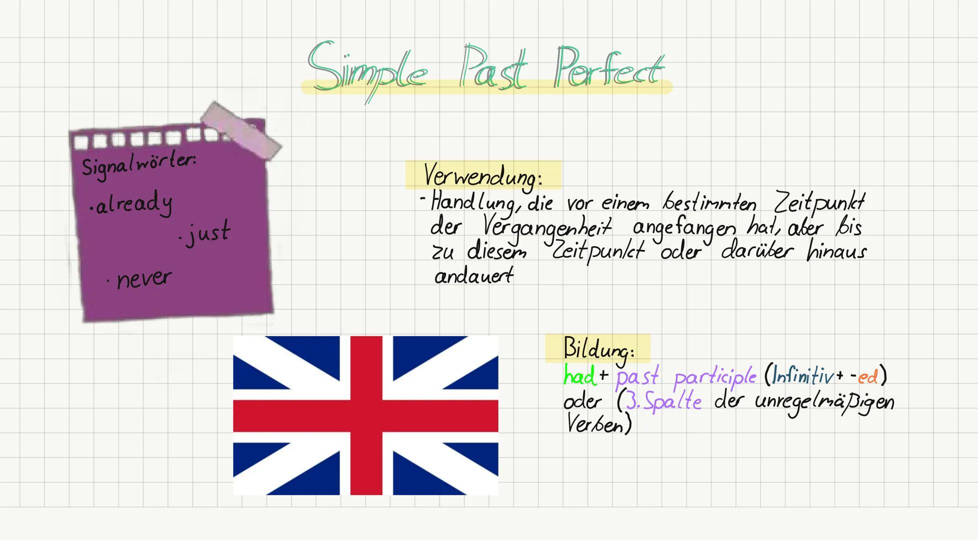 Signalwörter:
* every day
* often
* Somethings
* usually
* always
* seldom
* never
* first... then

Simple Present

Verwendung:
* regelmäßig