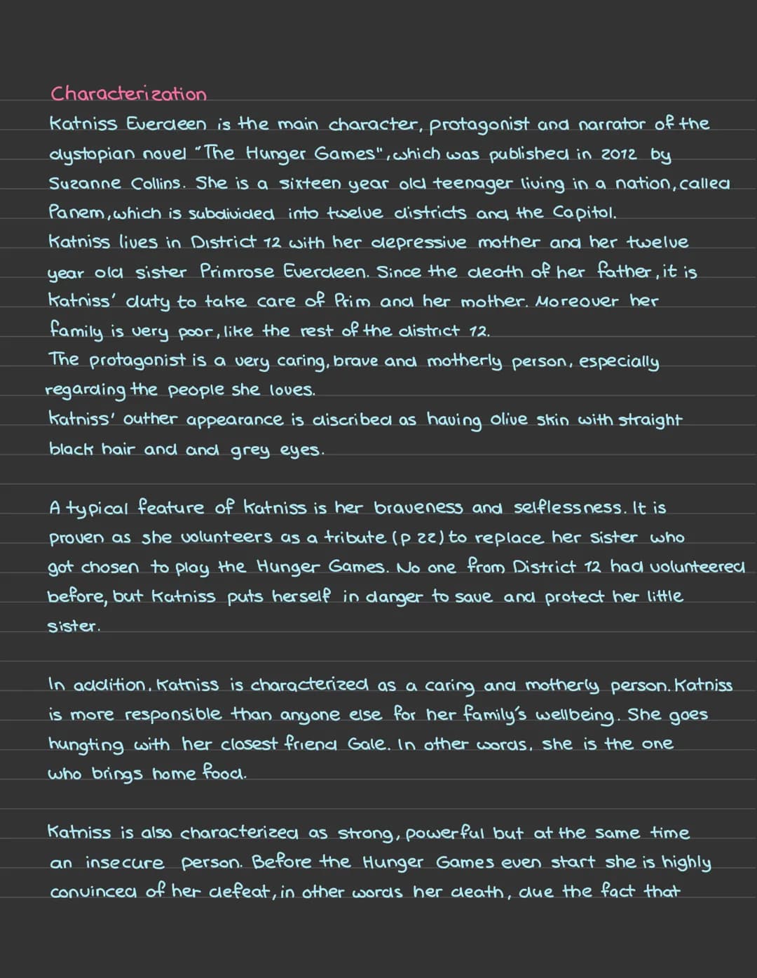 Characterization.
Katniss Everdeen is the main character, protagonist and narrator of the
dystopian novel "The Hunger Games", which was publ