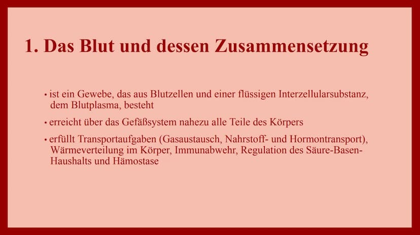 VERERBUNG DER
BLUTGRUPPEN
nach den Mendelschen Regeln 1. Das Blut und dessen Zusammensetzung
• ist ein Gewebe, das aus Blutzellen und einer 