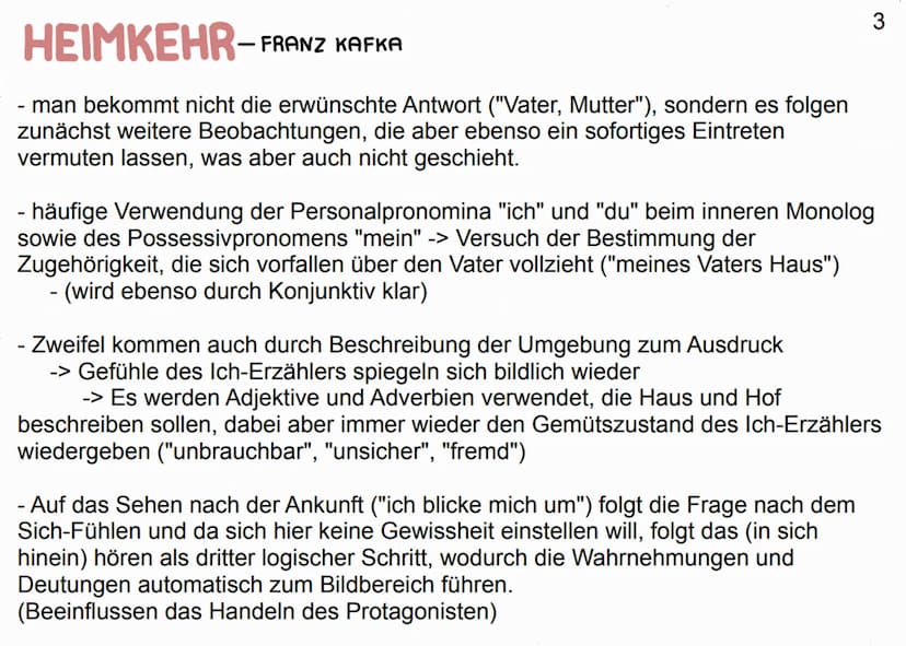 HEIMKEHR-FRANZ KAFKA
der Ich-Erzähler beschreibt seine Gefühle, als er nach langen Jahren vor dem
elterlichen Anwesen steht
- Gegenstände un