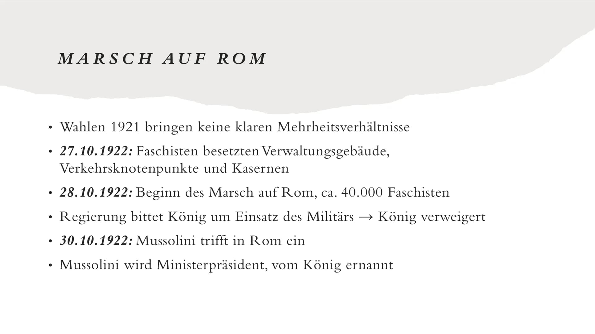 FASCHISMUS
IN ITALIEN
Marlene Pfäffle 9/2
0 GLIEDERUNG
1. Definition
2. Aufstieg
3. Benito Mussolini
4. Marsch auf Rom
5. Errichtung der Dik