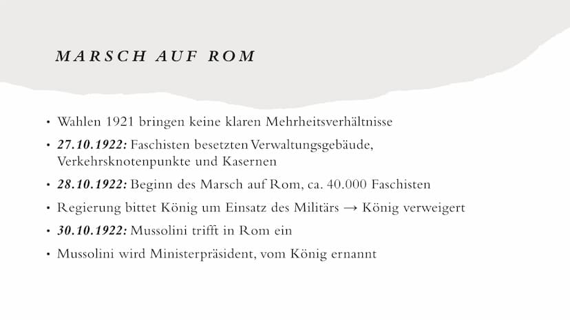 FASCHISMUS
IN ITALIEN
Marlene Pfäffle 9/2
0 GLIEDERUNG
1. Definition
2. Aufstieg
3. Benito Mussolini
4. Marsch auf Rom
5. Errichtung der Dik
