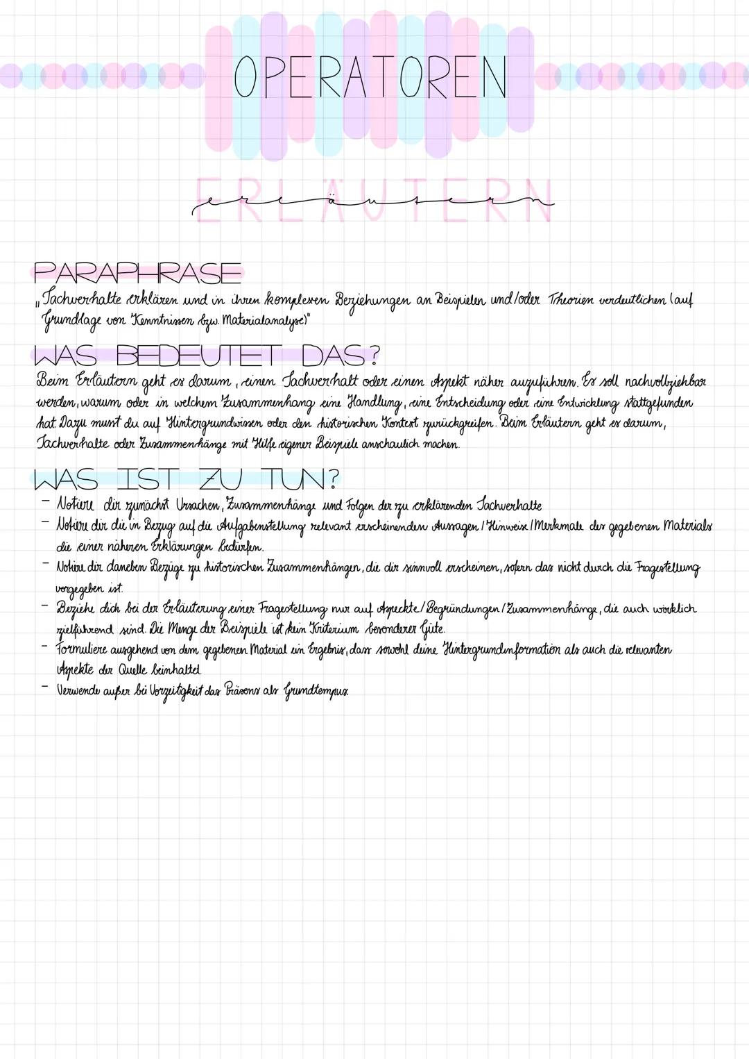 # OPERATOREN 0000000

PARAPHRASE

Tachverhalte erklären und in ihren komplexen Beziehungen an Beispielen und/oder Theorien verdeutlichen lau