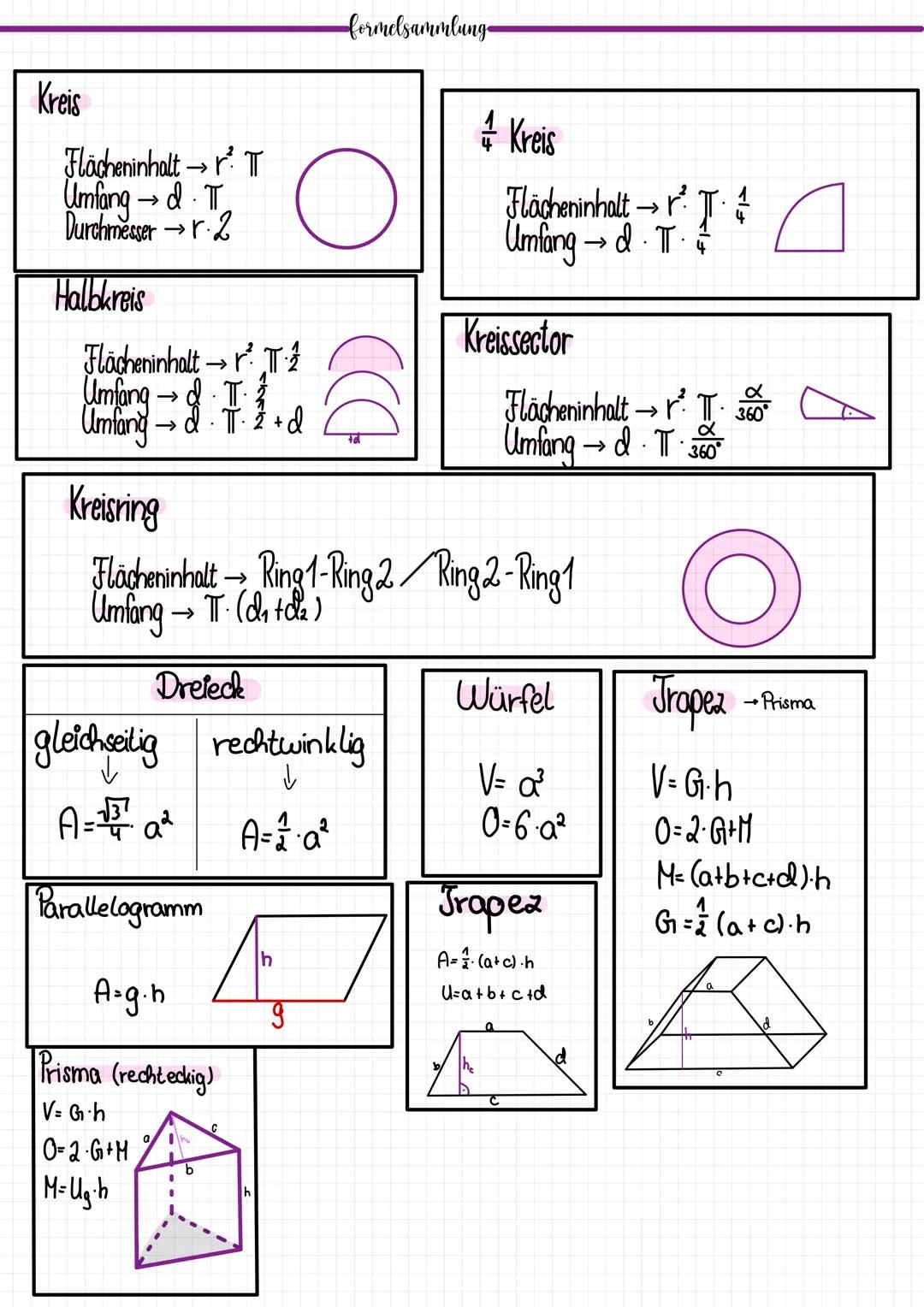 Quadratisch
G=a²
V-·G·h₂
M = 4 A Dreieck
a = √265²-h²)
h=√₁²-²¹
h=3.V
0=G+M
h₂² = hp² + (2³²
5²=h₂² + (2)² |
= 2·a·hD
P
Kugel
Oberfläche: 4.