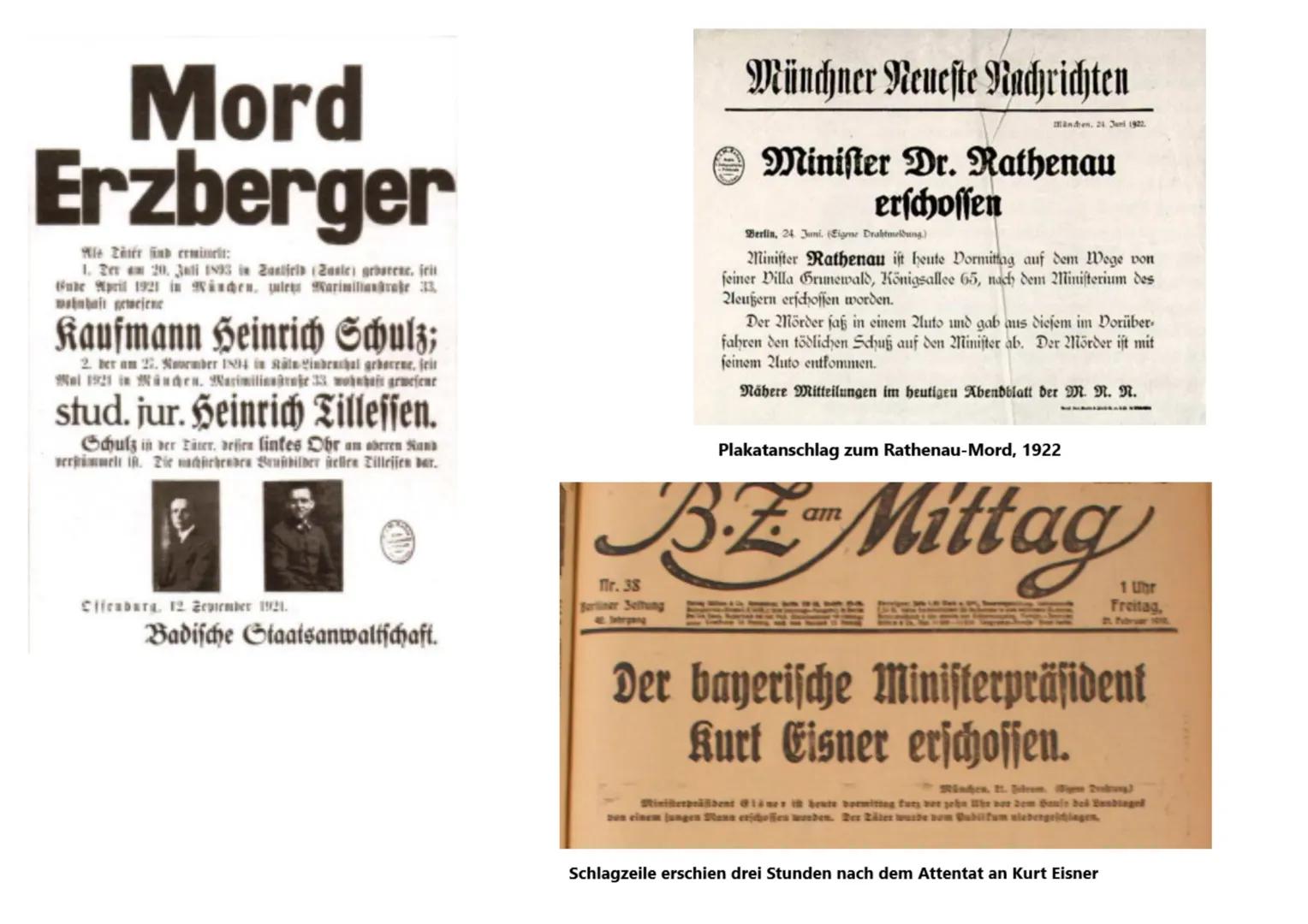 1919-
Rosa Luxemburg
Karl Liebknecht
Politische Morde
Kurt Eisner
1922
Matthias Erzberger
Walther Rathenau Was fällt unter dem Begriff der p