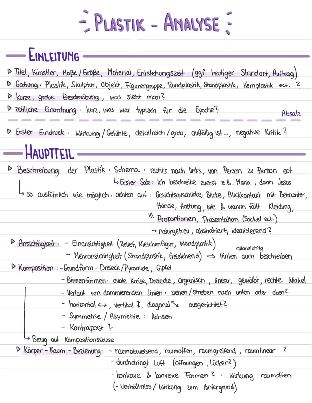 -PLASTIK-ANALYSE
EINLEITUNG
▷ Titel, Künstler, Maße / Größe, Material, Entstehungszeit (ggf. heutiger Standort, Auftrag)
▷ Gattung: Plastik,