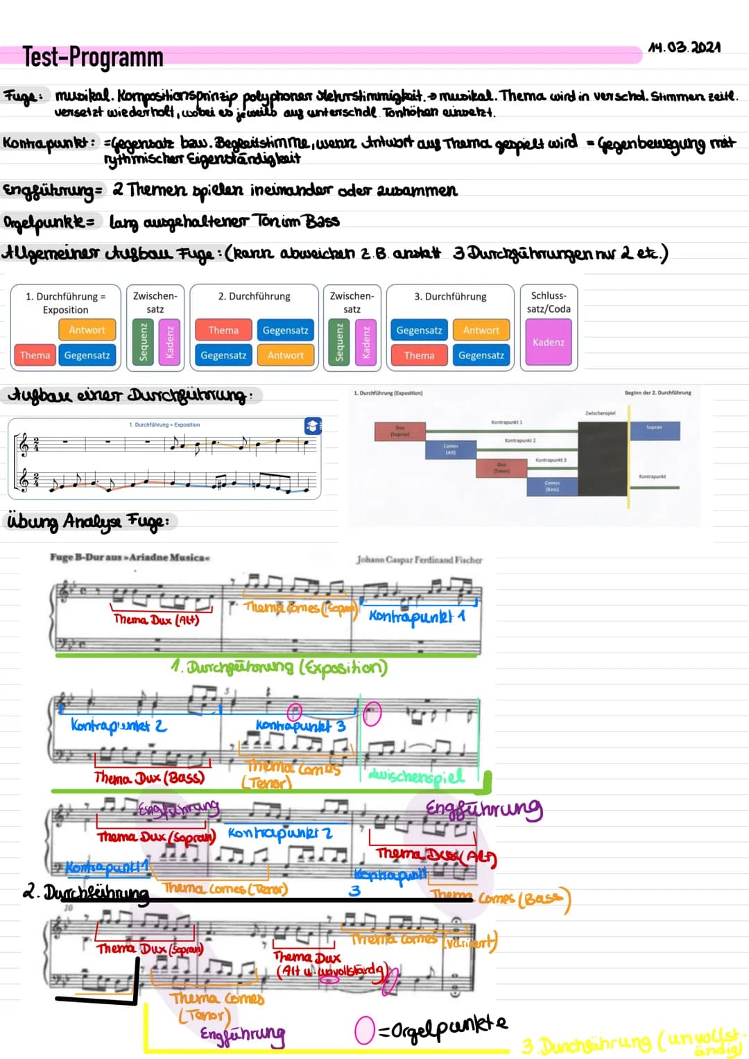 Test-Programm
Fuge: musikal. Kompositionsprinzip polyphoner Mehrstimmigkeit. - musikal. Thema wird in verschol. Stimmen zeitl.
versetzt wied