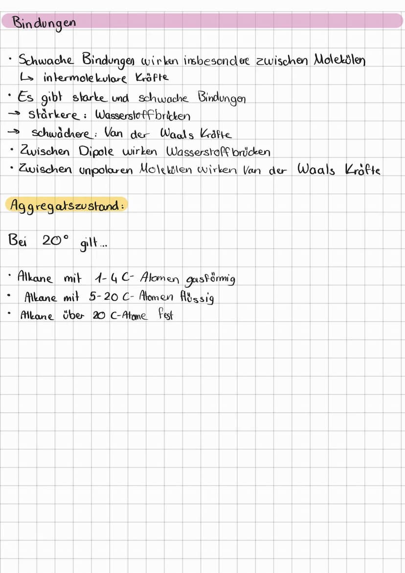 Mole külstruktur organischer Stoffklassen:
Alkane:
●
HC-C-H
1
H H
●
H
H
gesättigt Kohlenwasserstoffe
an
Alkene:· Ungesättigte Kohlenwasserst