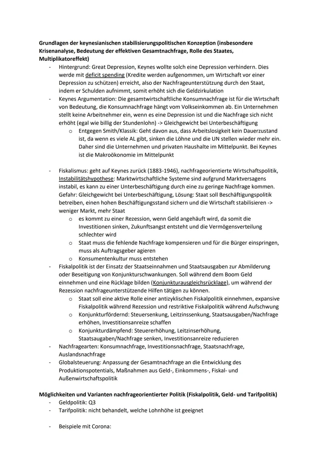 Grundlagen der keynesianischen stabilisierungspolitischen Konzeption (insbesondere
Krisenanalyse, Bedeutung der effektiven Gesamtnachfrage, 