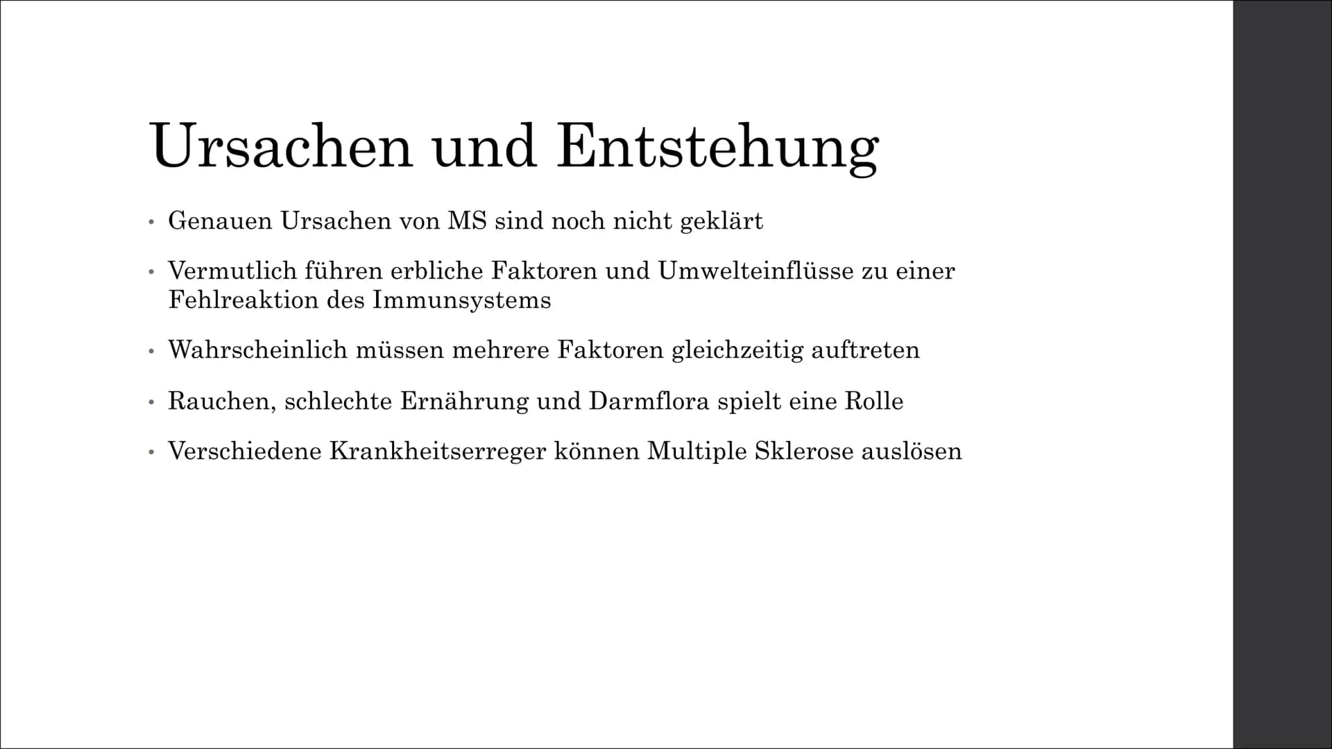 Multiple Sklerose
(MS) Inhaltsverzeichnis
Was ist Multiple Sklerose (MS)?
Allgemein
neurobiologische Ebene
Ursachen und Entstehung
Symptome
