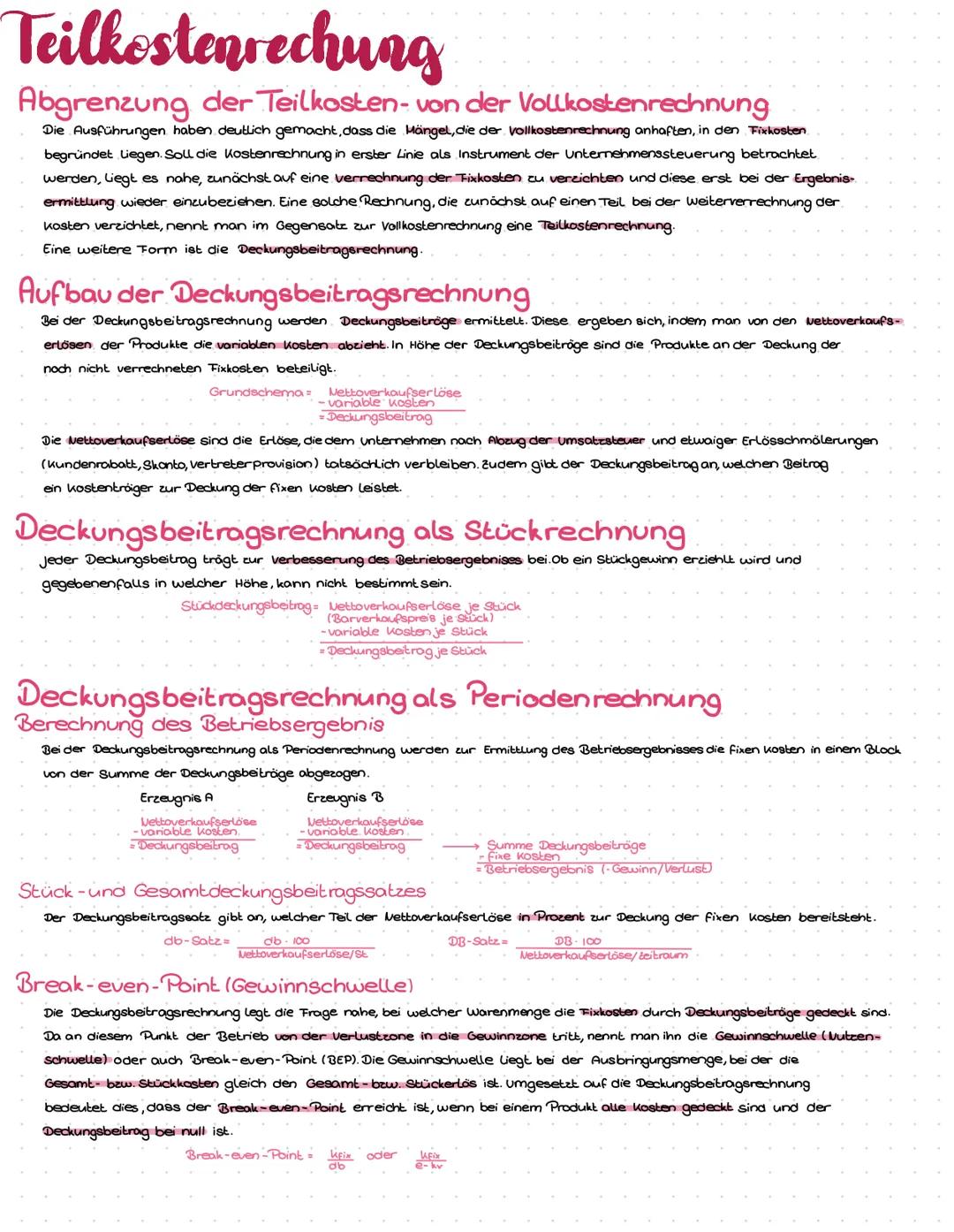 # Teilkostenrechung

Abgrenzung der Teilkosten- von der Vollkostenrechnung

Die Ausführungen haben deutlich gemacht, dass die Mängel, die de