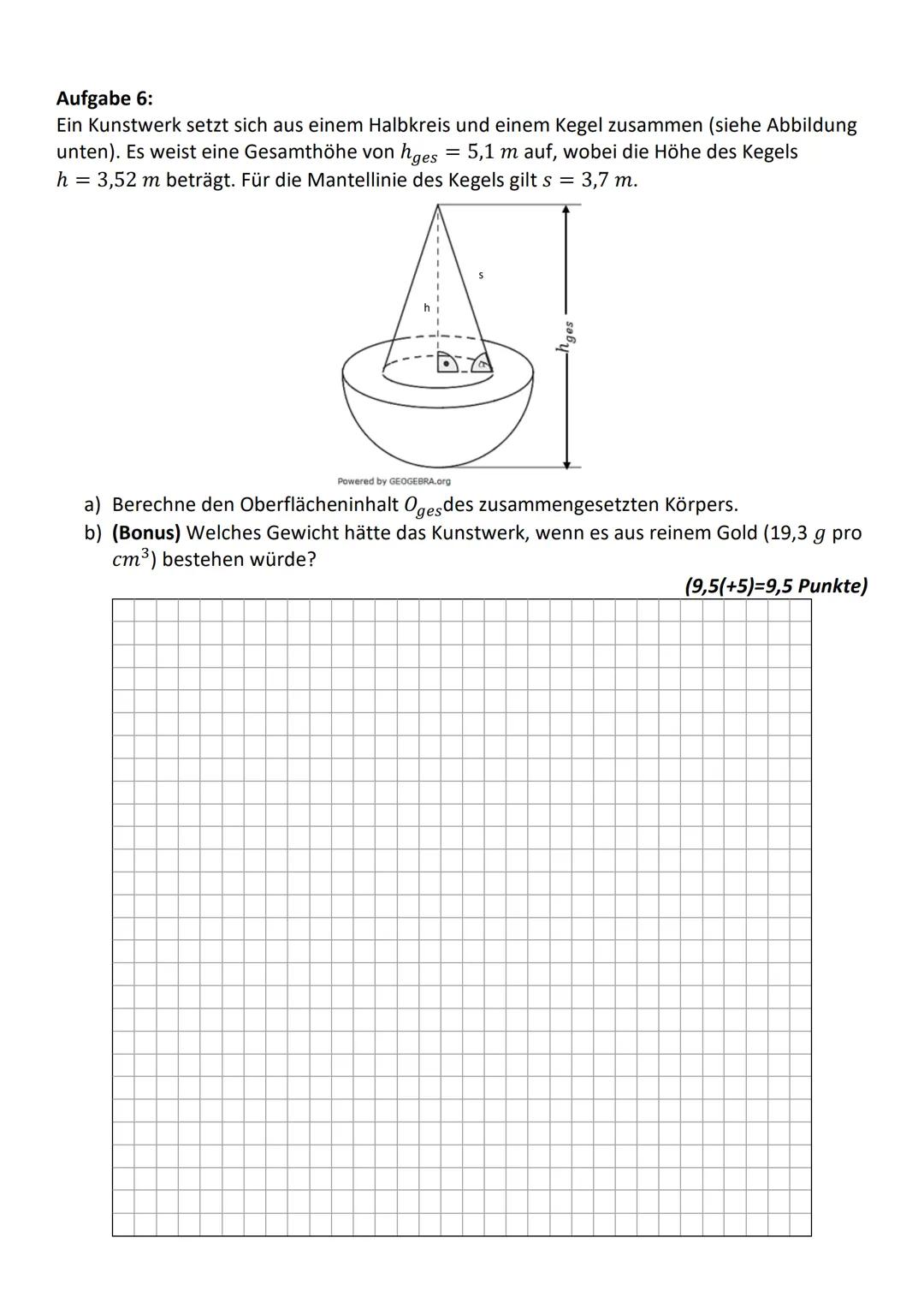 Name:
Erreichte Punktzahl:
Note:
3. Klassenarbeit im Fach Mathematik
Thema: Potenzen & Körperberechnung
72
Klasse:
Datum:
Unterschrift:
WHO 