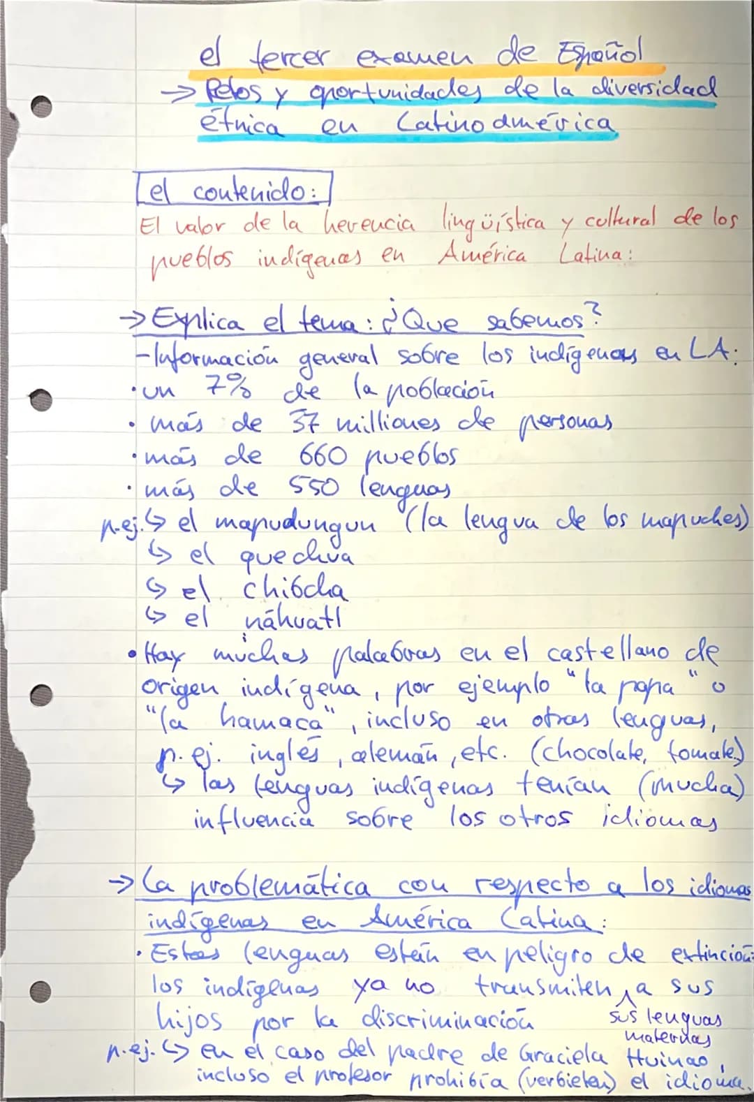 el tercer examen de Español
→ Relos y oportunidades de la diversidad
étnica
Latino america
eu
Lel contenido:
El valor de la herencia lingüís