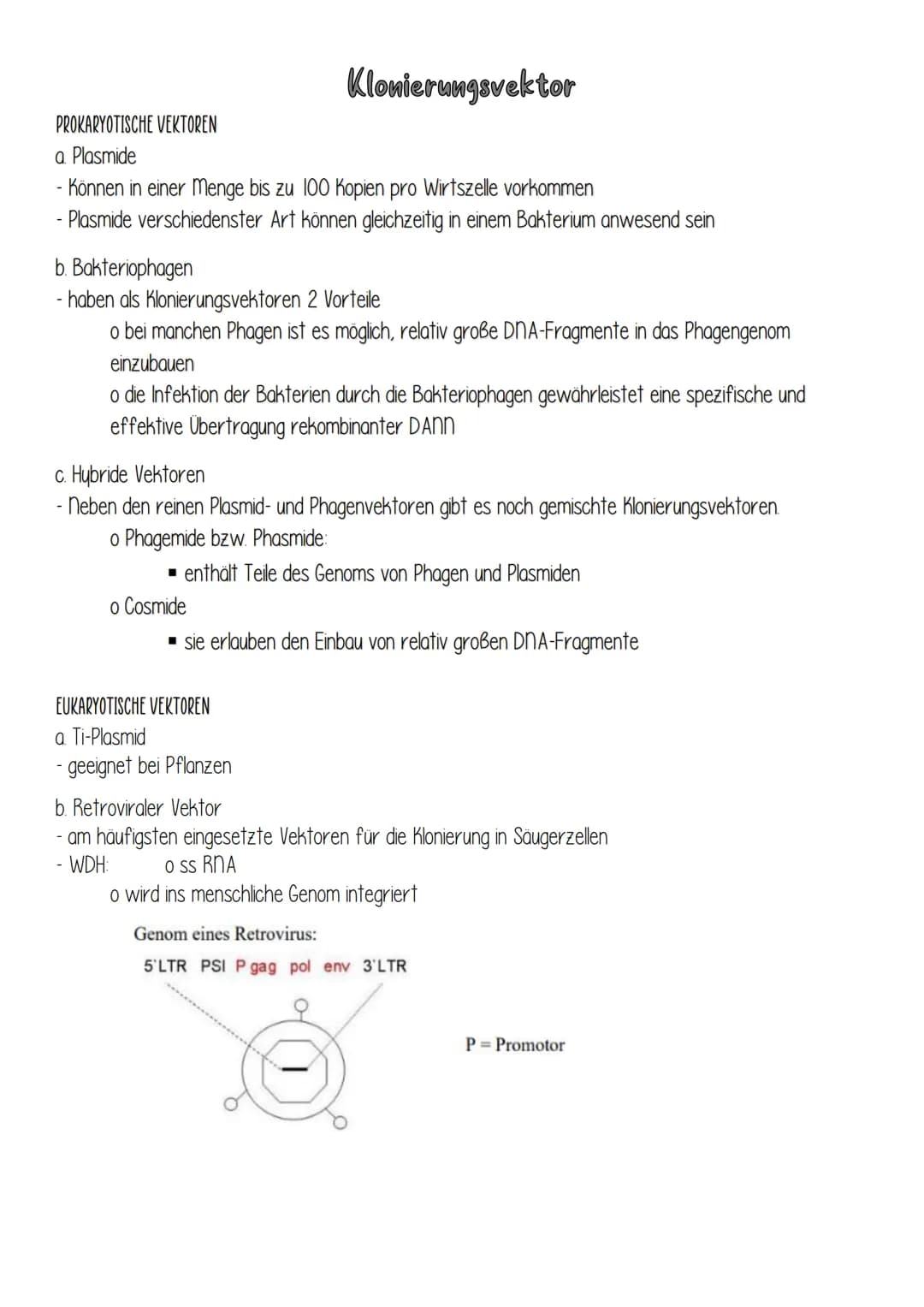 DEFINITION
o Umgangssprachlich Genfähre / Gentaxi
o nucleinsäure-molekül, das bei Klonierungsexperimenten als Träger von Fremd-DNA dient
ANW