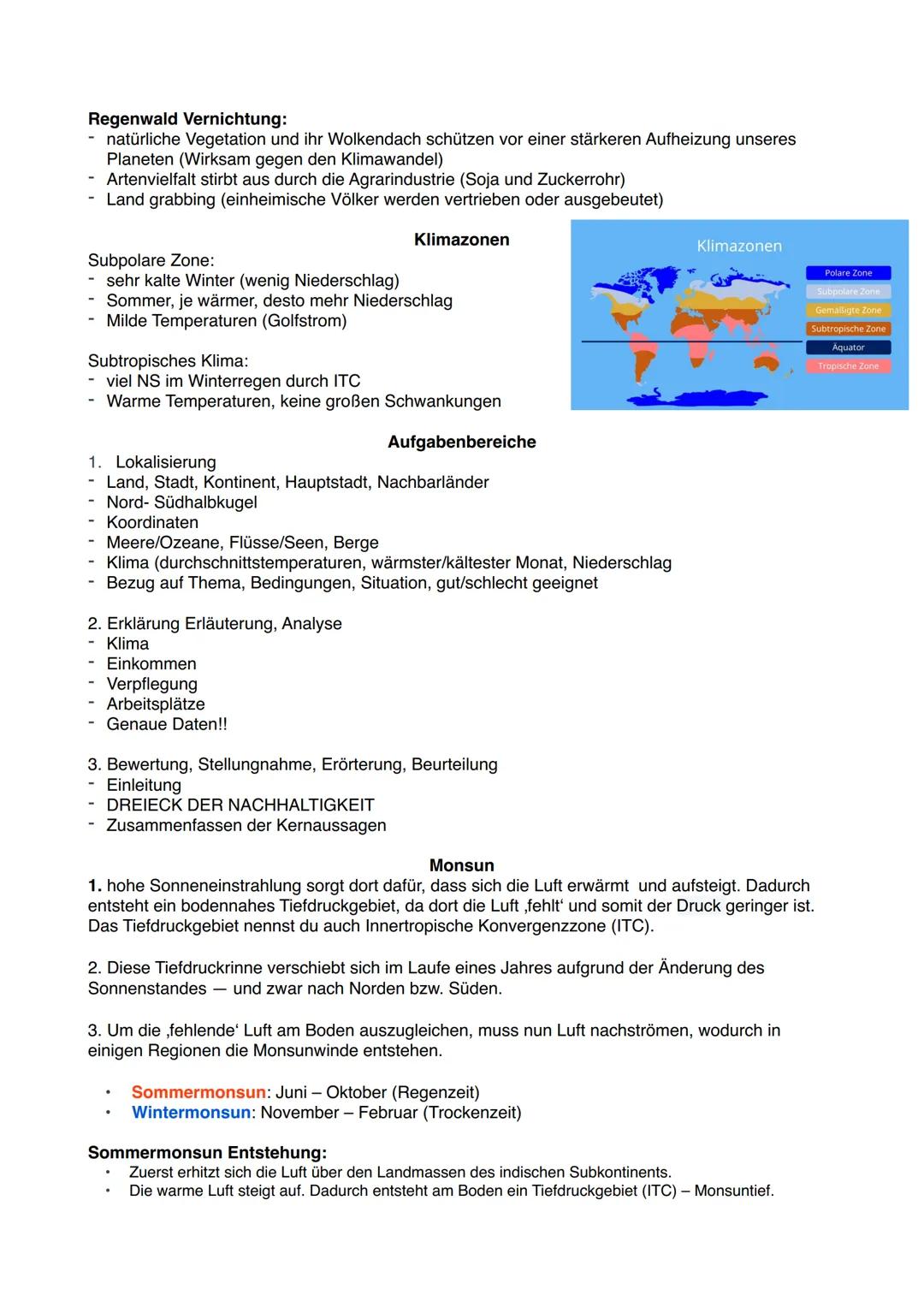 Erdkunde Lernzettel
Passatkreislauf
1. Am Äquator ist die Sonneneinstrahlung am intensivsten, die Luftmassen erwärmen sich
hier am meisten.
