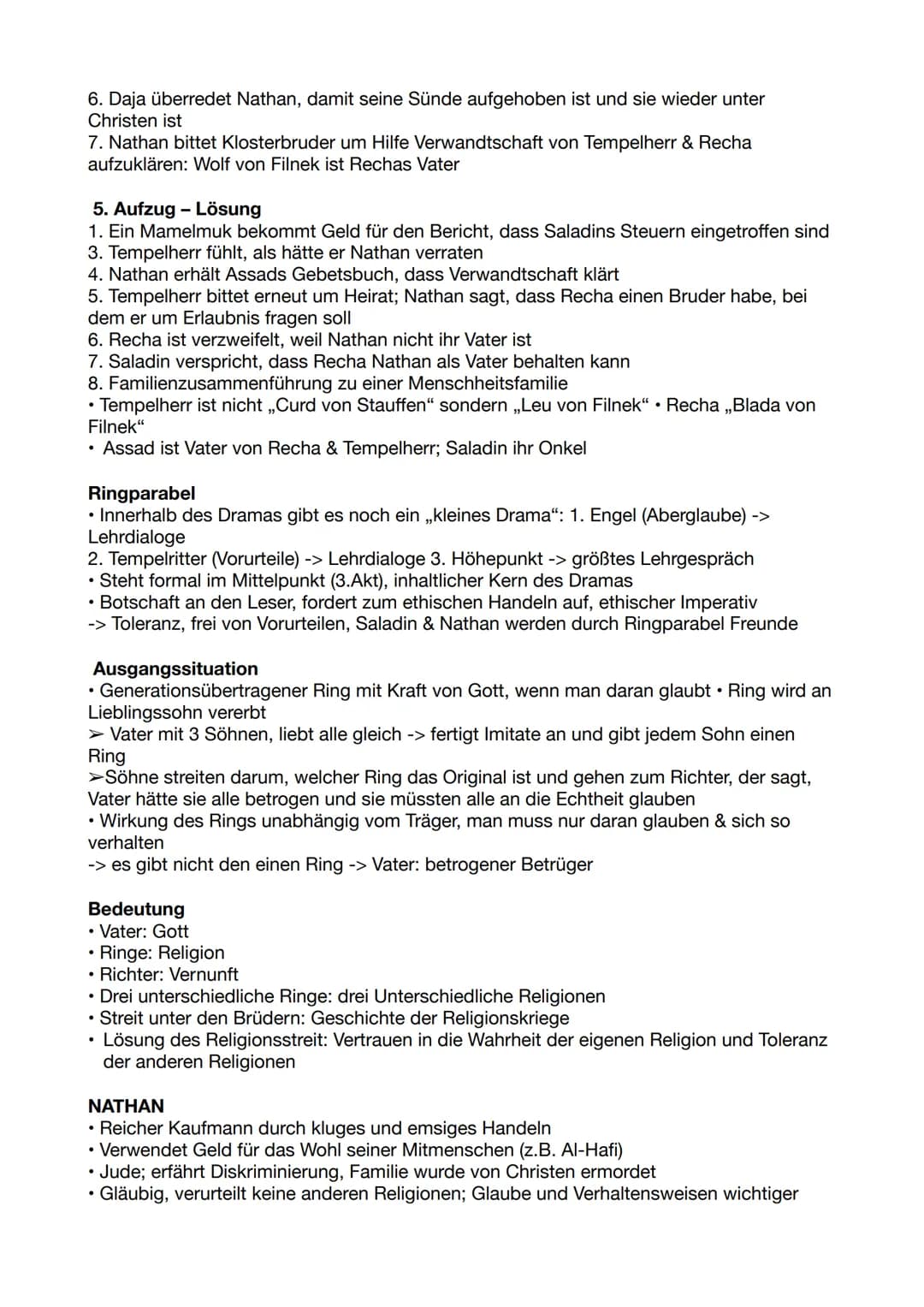 Nathan der Hurensohn
Inhaltliche und Formal
1. Aufzug - Exposition
1. Heimkehr des jüdischen Kaufmann Nathan; Recha wurde von einem Tempelhe