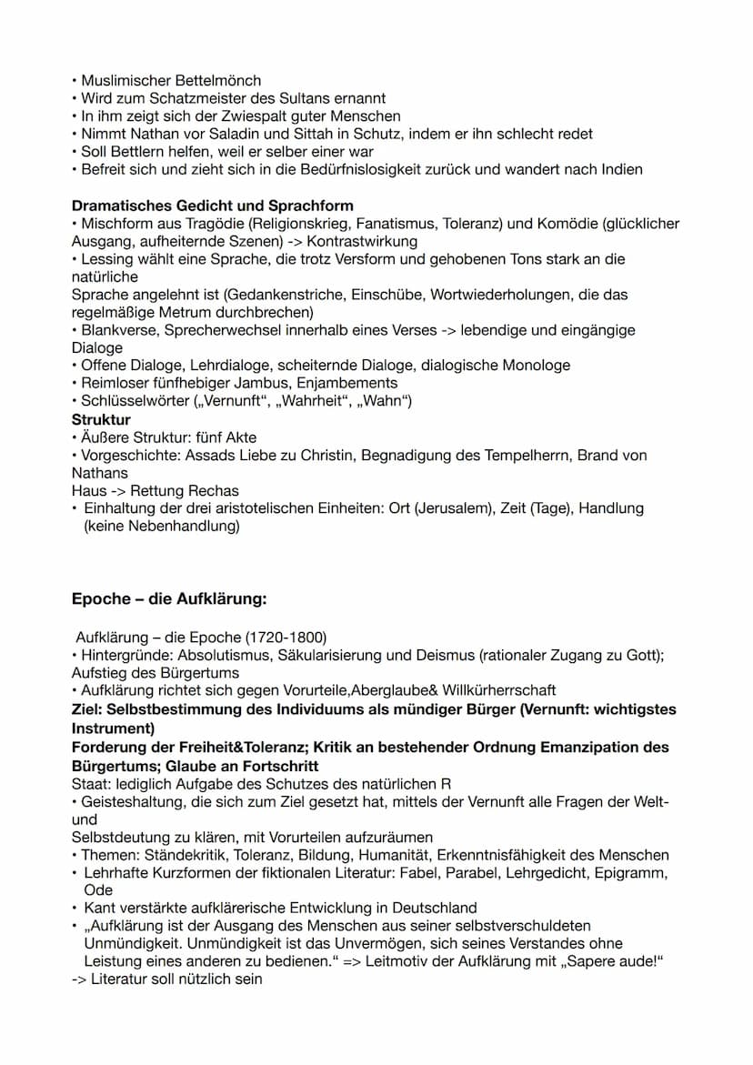 Nathan der Hurensohn
Inhaltliche und Formal
1. Aufzug - Exposition
1. Heimkehr des jüdischen Kaufmann Nathan; Recha wurde von einem Tempelhe