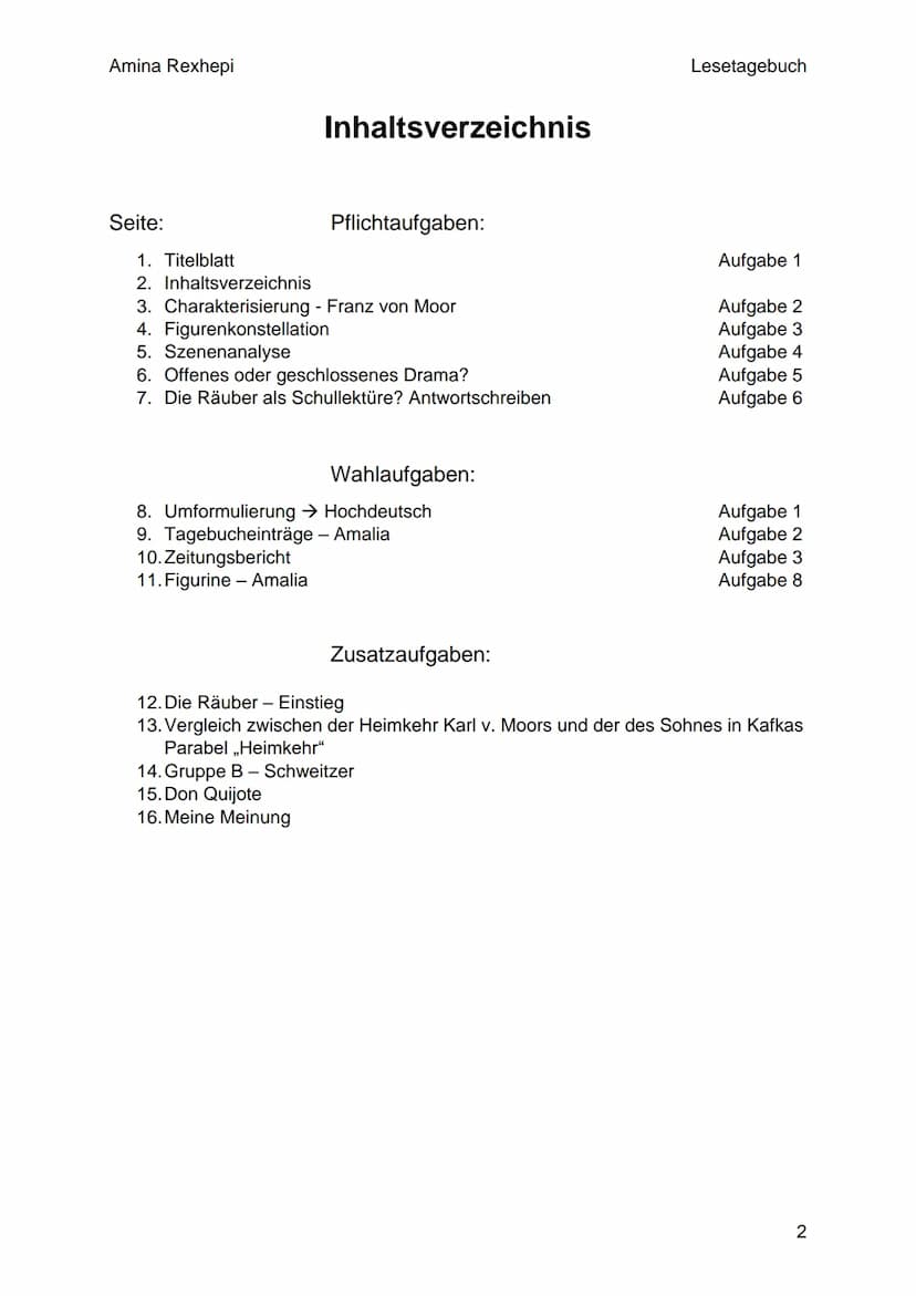 Von Friedrich Schiller
ww
NEE T
KEY
POPEV
888
DIE
RÄUBER
Vm6is
ymsls
Calamy
VIESIS
INT
1 Amina Rexhepi
Seite:
Inhaltsverzeichnis
Pflichtaufg