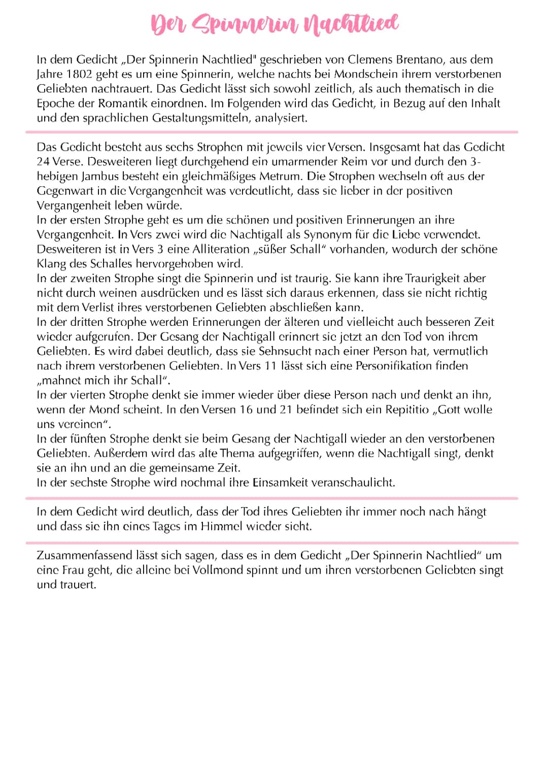 Der Spinnerin Nachtlied - Analyse