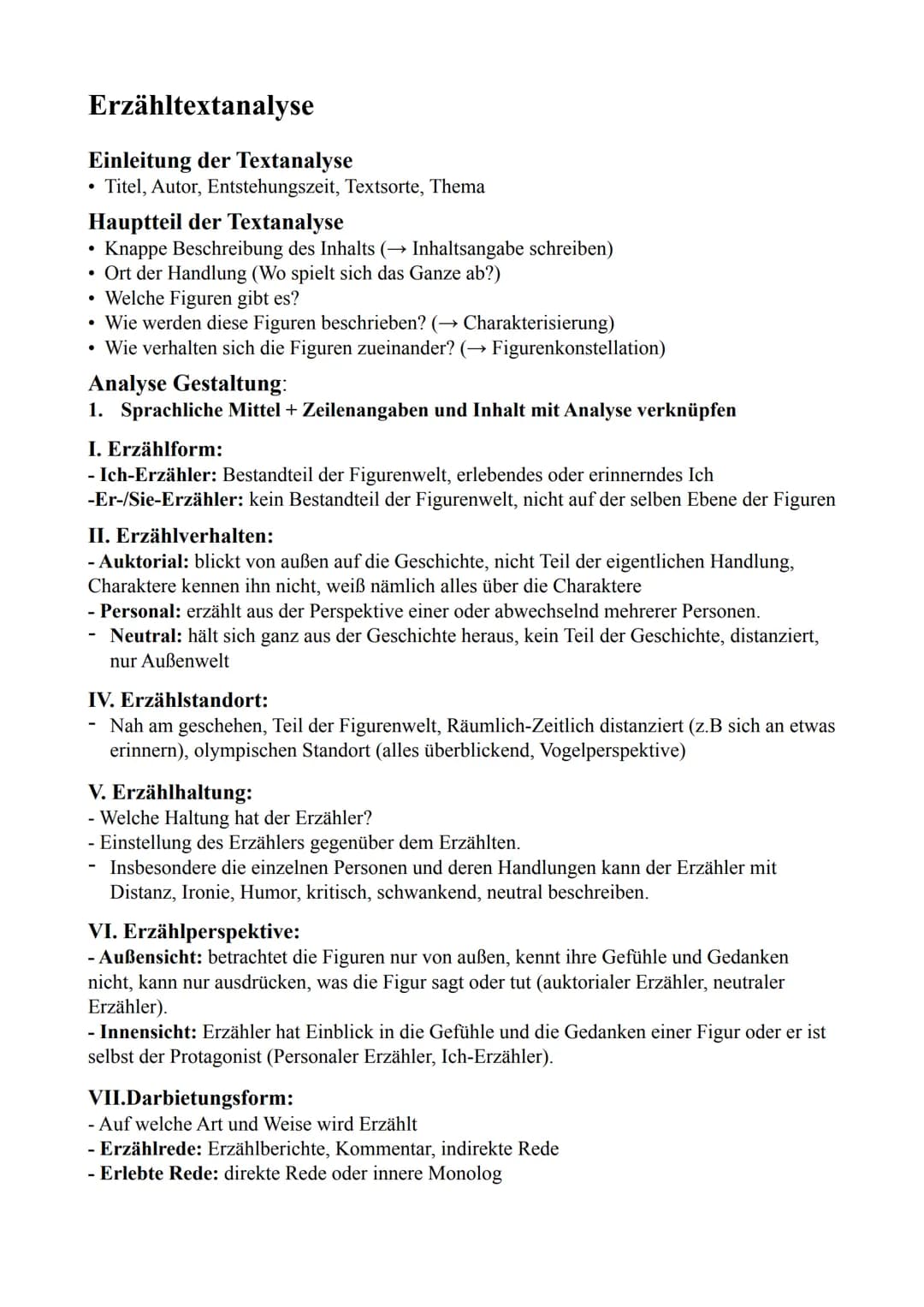 Erzähltextanalyse
Einleitung der Textanalyse
Titel, Autor, Entstehungszeit, Textsorte, Thema
●
Hauptteil der Textanalyse
Knappe Beschreibung