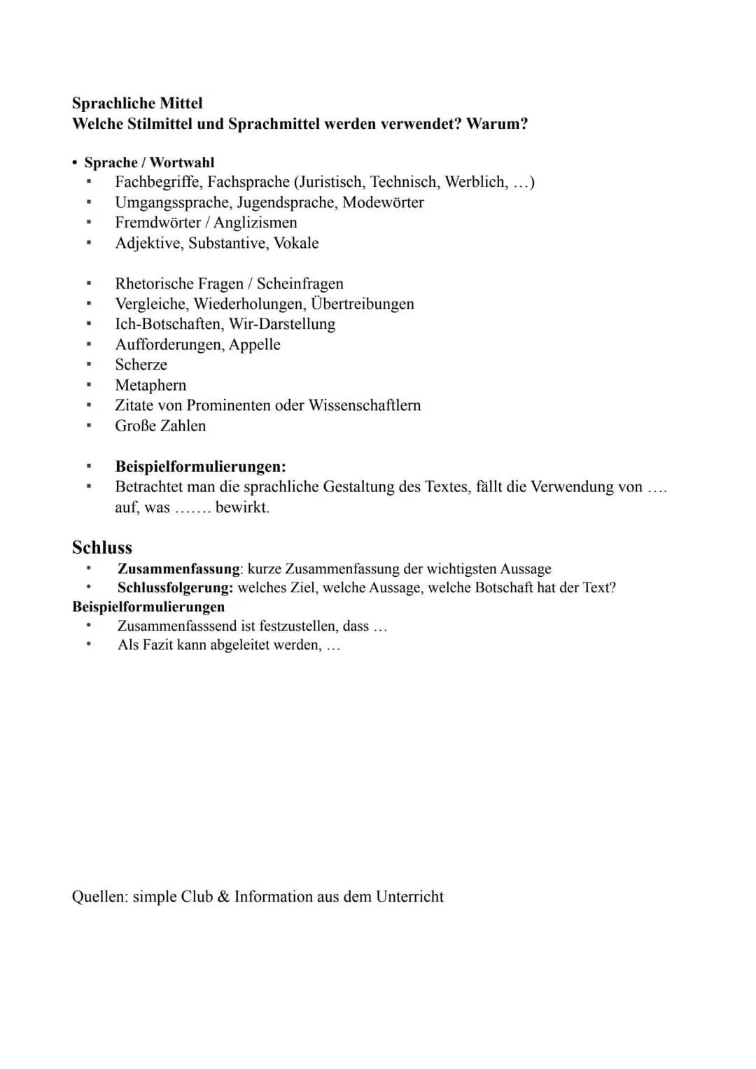 Erzähltextanalyse
Einleitung der Textanalyse
Titel, Autor, Entstehungszeit, Textsorte, Thema
●
Hauptteil der Textanalyse
Knappe Beschreibung