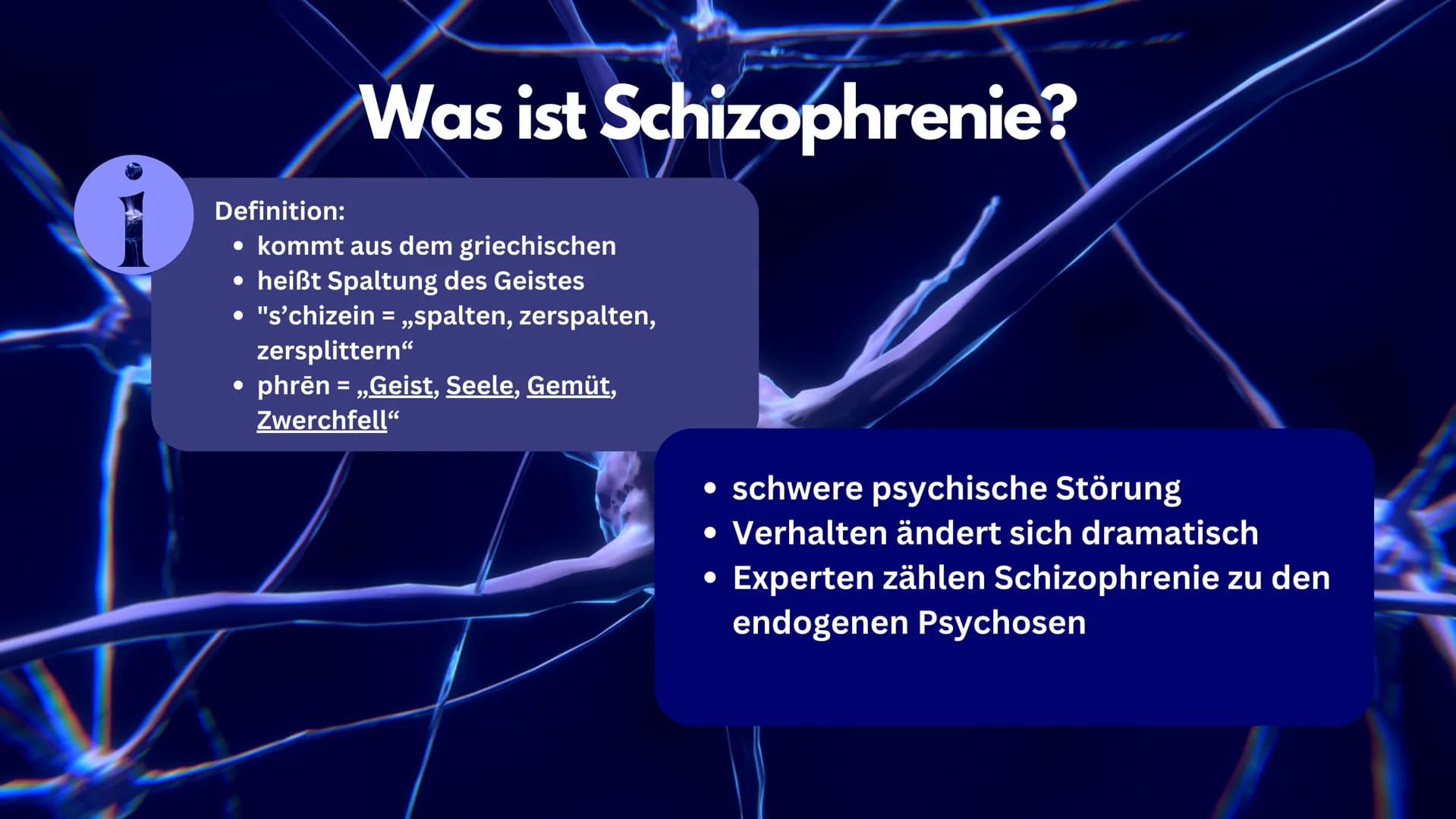 Schizophrenie
EINE HEILBARE ERKRANKUNG? Gliederung
1. Allgemein
2. Symptome
3. Arten (drei Subtypen)
4. Anzahl der Erkrankten
5. Ursachen
6.