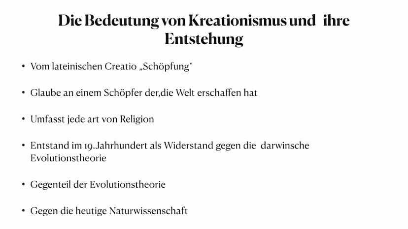 Kreationismus
Die Schöpfung gegen die Evolution Handout
Kreationismus
Bedeutung: Glaubt dass,das Universum,das Leben und der Mensch durch ei