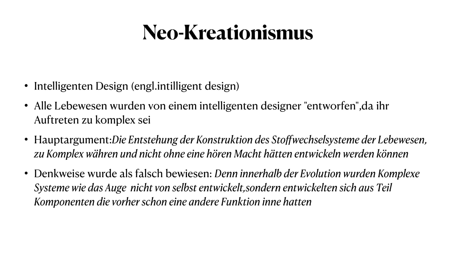 Kreationismus
Die Schöpfung gegen die Evolution Handout
Kreationismus
Bedeutung: Glaubt dass,das Universum,das Leben und der Mensch durch ei