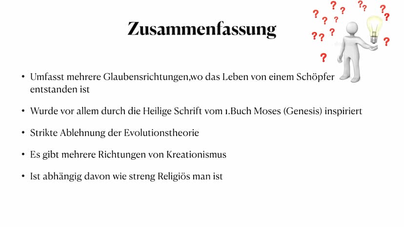 Kreationismus
Die Schöpfung gegen die Evolution Handout
Kreationismus
Bedeutung: Glaubt dass,das Universum,das Leben und der Mensch durch ei
