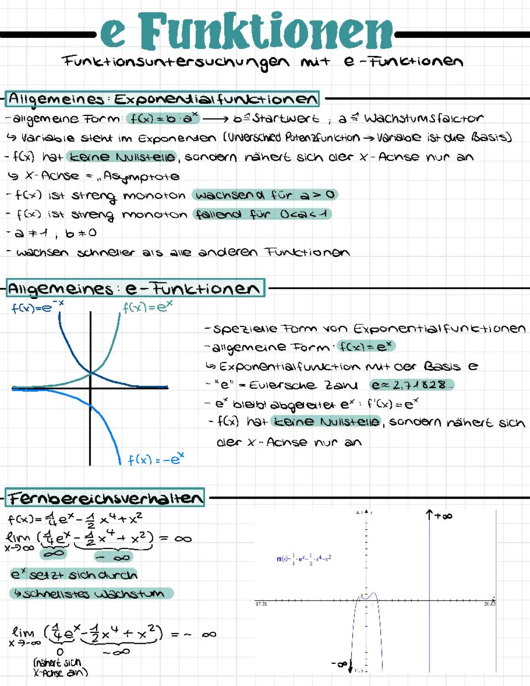 e-Funktionen: Funktionsuntersuchungen
