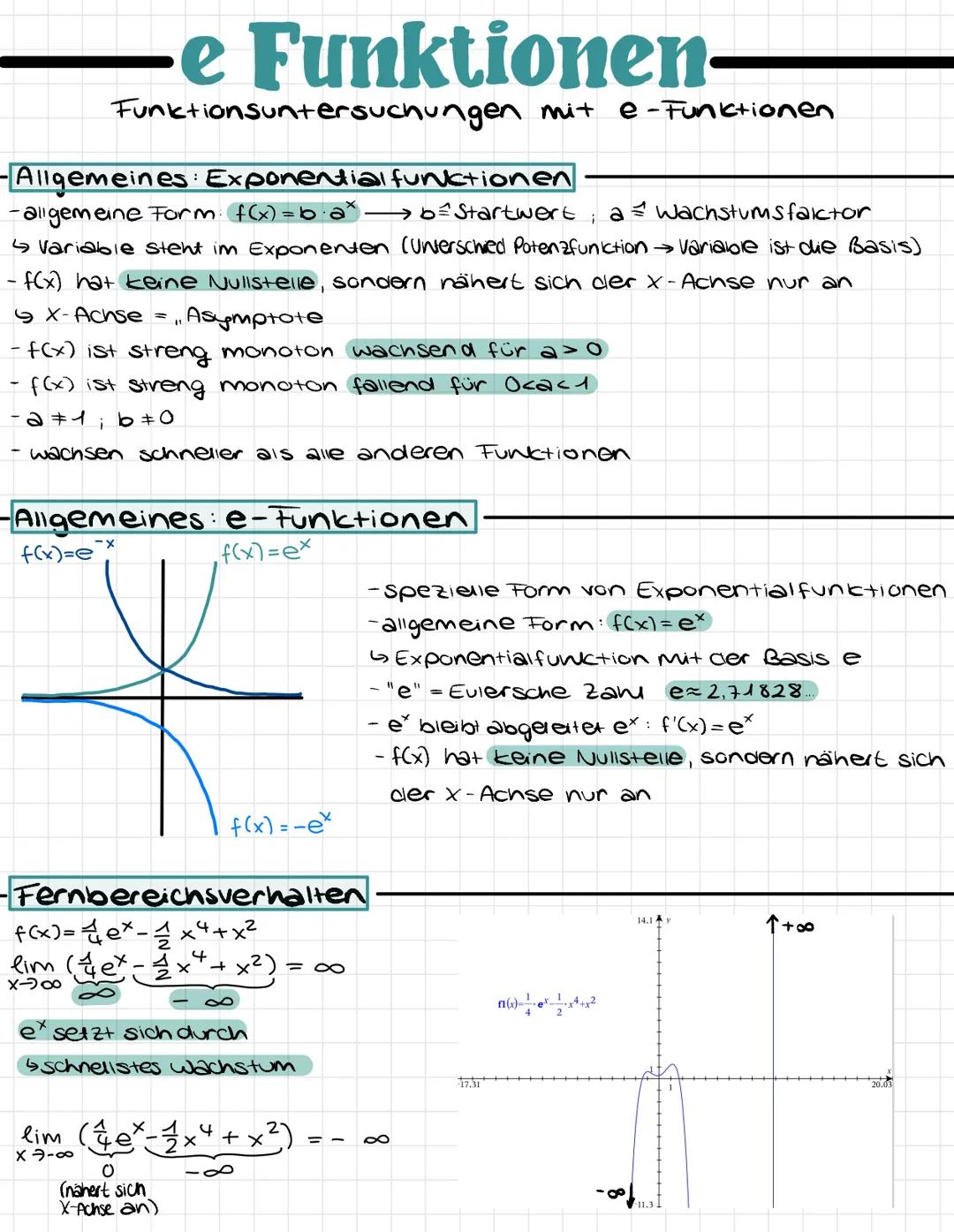 - Allgemeines: Exponential functionen
-allgemeine Form: f(x)=b∙a*
↳ Variable steht im Exponenten (Unterschied Potenzfunkction → Variable ist