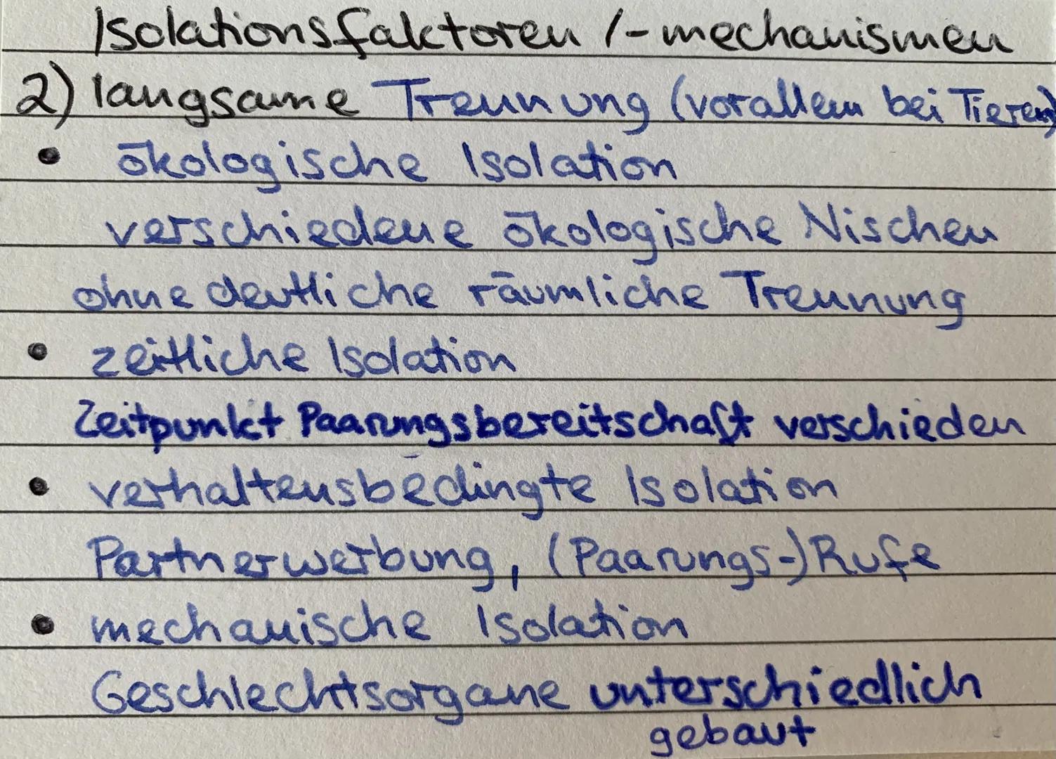 Sympatrische
Artbildung Adaptive
Radiation parapatrische
Atbildung Allopatrische
Artbildung Isolation -Genfluss innerhalb einer Population w