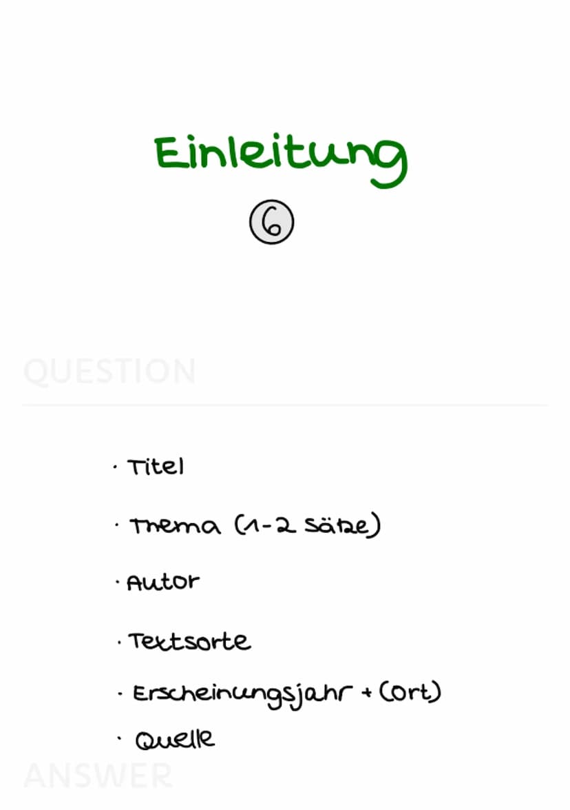 sachtextanalyse
(pragmatische Texte) Aufbau Sachtextanalyse
allgemein (6)
QUESTION
· Einleitungssatz (TTATQE)
knappe Einführung ins Thema
(m
