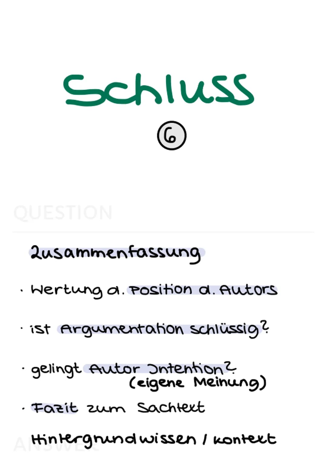 sachtextanalyse
(pragmatische Texte) Aufbau Sachtextanalyse
allgemein (6)
QUESTION
· Einleitungssatz (TTATQE)
knappe Einführung ins Thema
(m