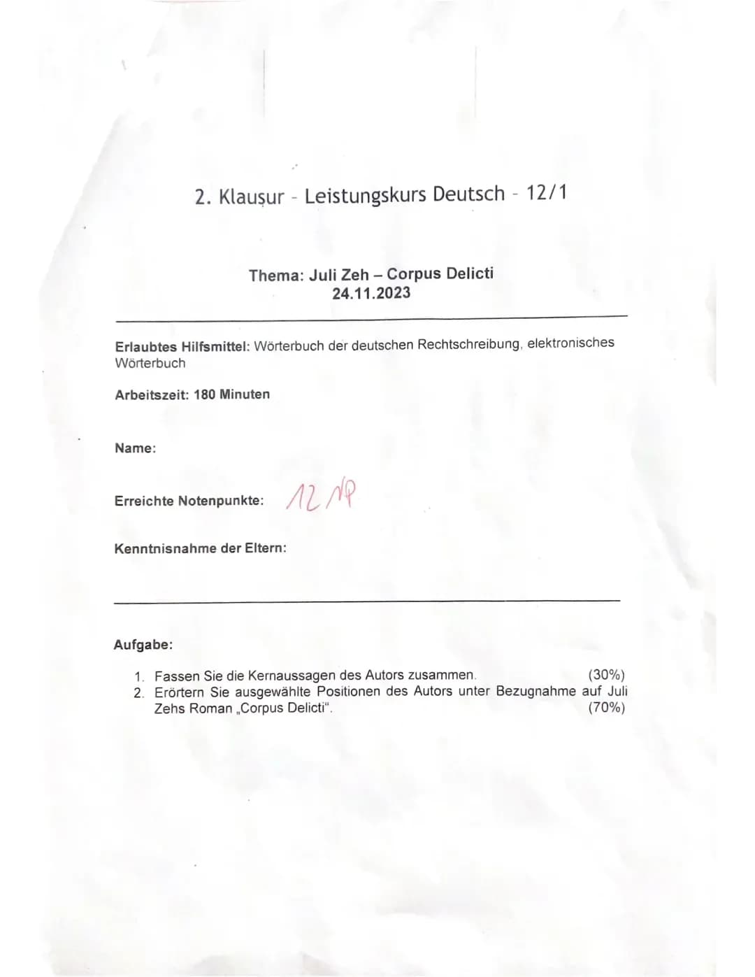 Literarische Erörterung von Corpus Delicti: Einfache Beispiele und wichtige Textstellen