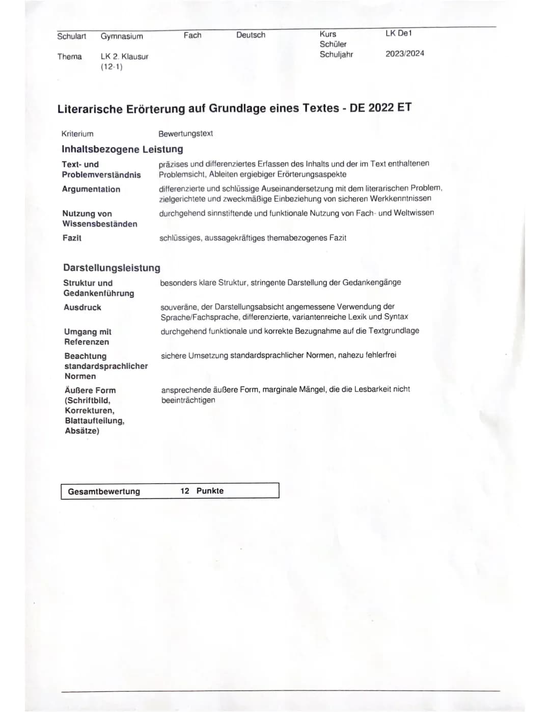 2. Klausur - Leistungskurs Deutsch - 12/1
Thema: Juli Zeh - Corpus Delicti
24.11.2023
Erlaubtes Hilfsmittel: Wörterbuch der deutschen Rechts