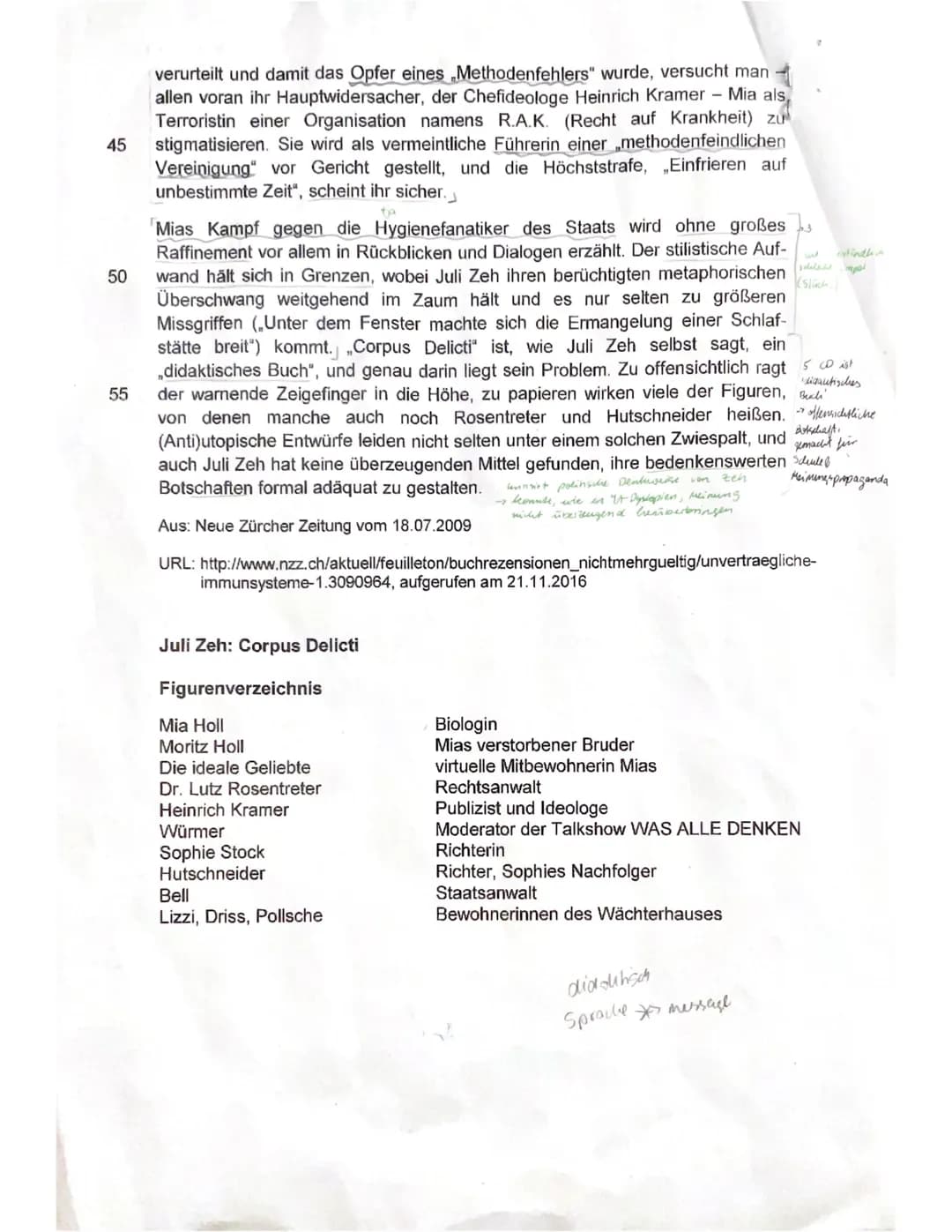 2. Klausur - Leistungskurs Deutsch - 12/1
Thema: Juli Zeh - Corpus Delicti
24.11.2023
Erlaubtes Hilfsmittel: Wörterbuch der deutschen Rechts