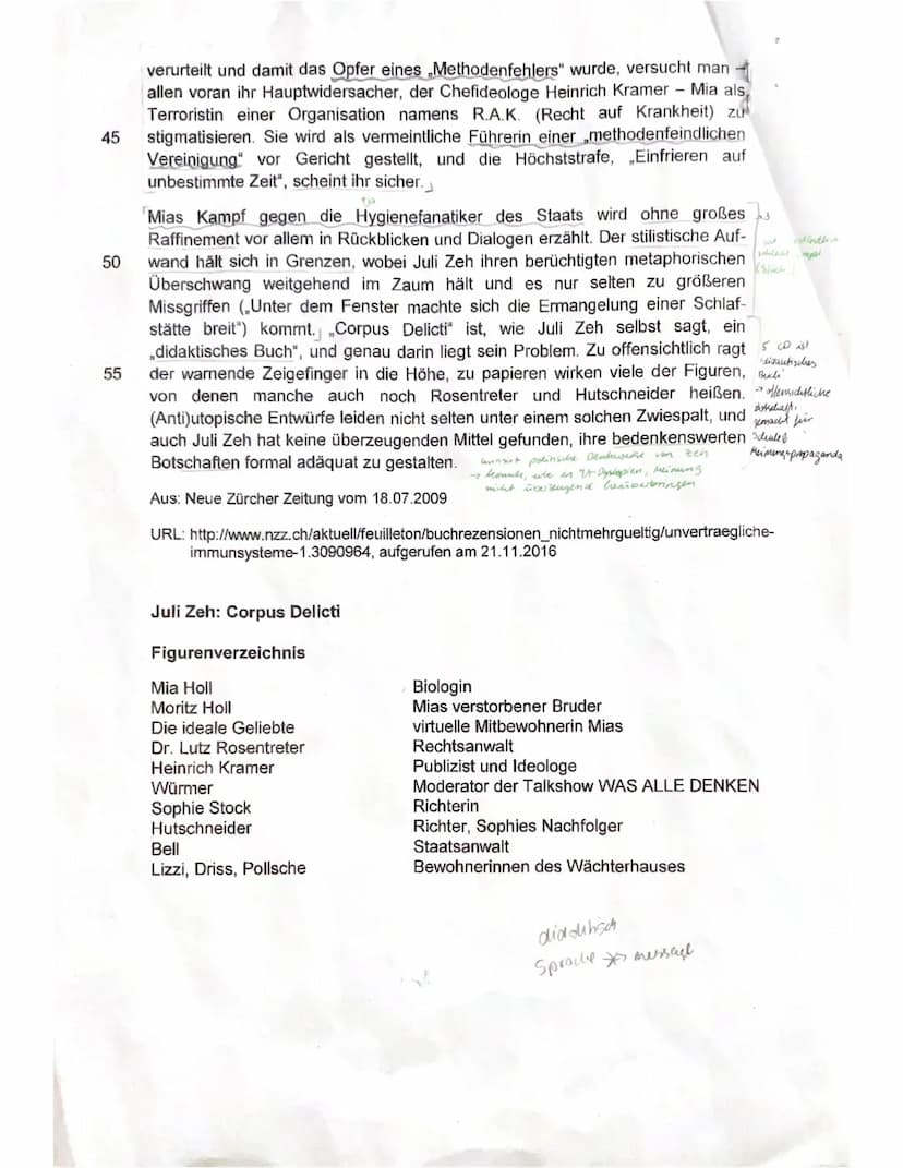 2. Klausur - Leistungskurs Deutsch - 12/1
Thema: Juli Zeh - Corpus Delicti
24.11.2023
Erlaubtes Hilfsmittel: Wörterbuch der deutschen Rechts