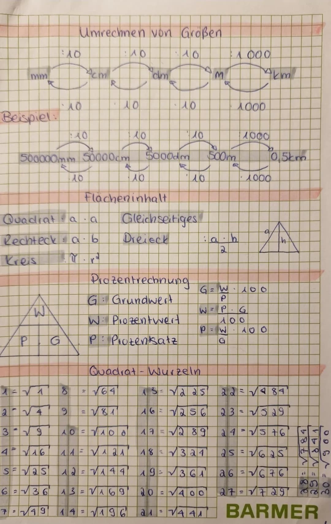 Beispiel
2
mm
4
X
7
A
Quadrat a a
Rechteck ab
Kreis
P G
1
3-√9
4=√16
SE VAS
1:10
Umrechnen von Großen
6=√36
no
10
4cm
500000mm 50000cm 5000d