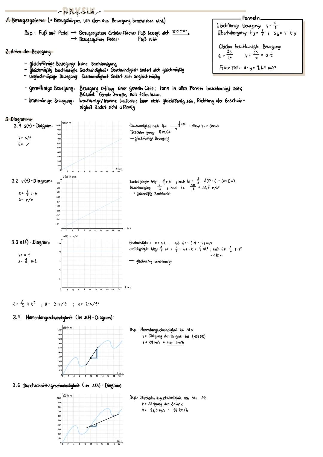 physik
1. Bezugssysteme (= Bezugskörper, von dem aus Bewegung beschrieben wird)
Bsp.: Fuß auf Pedal Bezugssystem Erdoberfläche: Fuß bewegt s