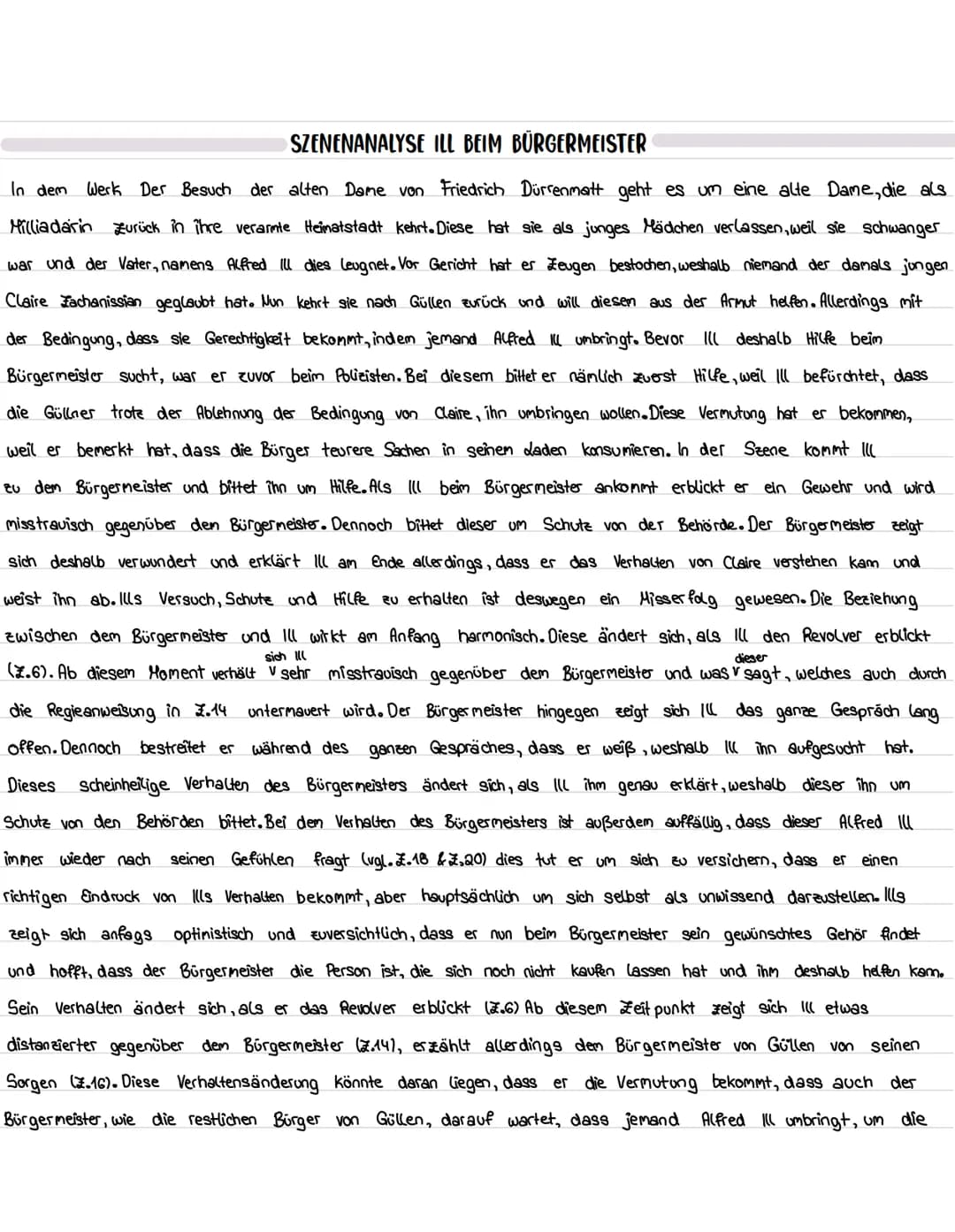 SZENENANALYSE ILL BEIM BÜRGERMEISTER
In dem Werk Der Besuch der alten Dame von Friedrich Dürrenmatt geht es um eine alte Dame, die als
Milli
