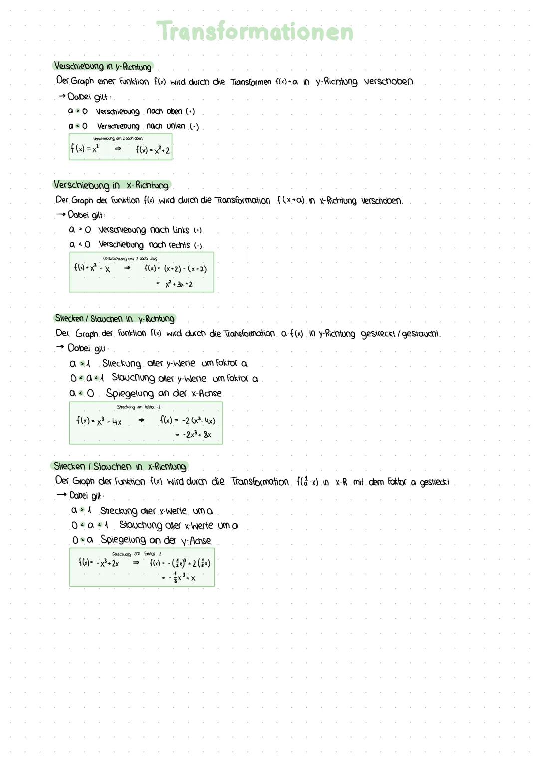 Verschiebung in y-Richtung
Der Graph einer Funktion f(x) wird durch die Transformen f(x) +a in y-Richtung verschoben.
→ Dabei gilt:.
a>
a O
