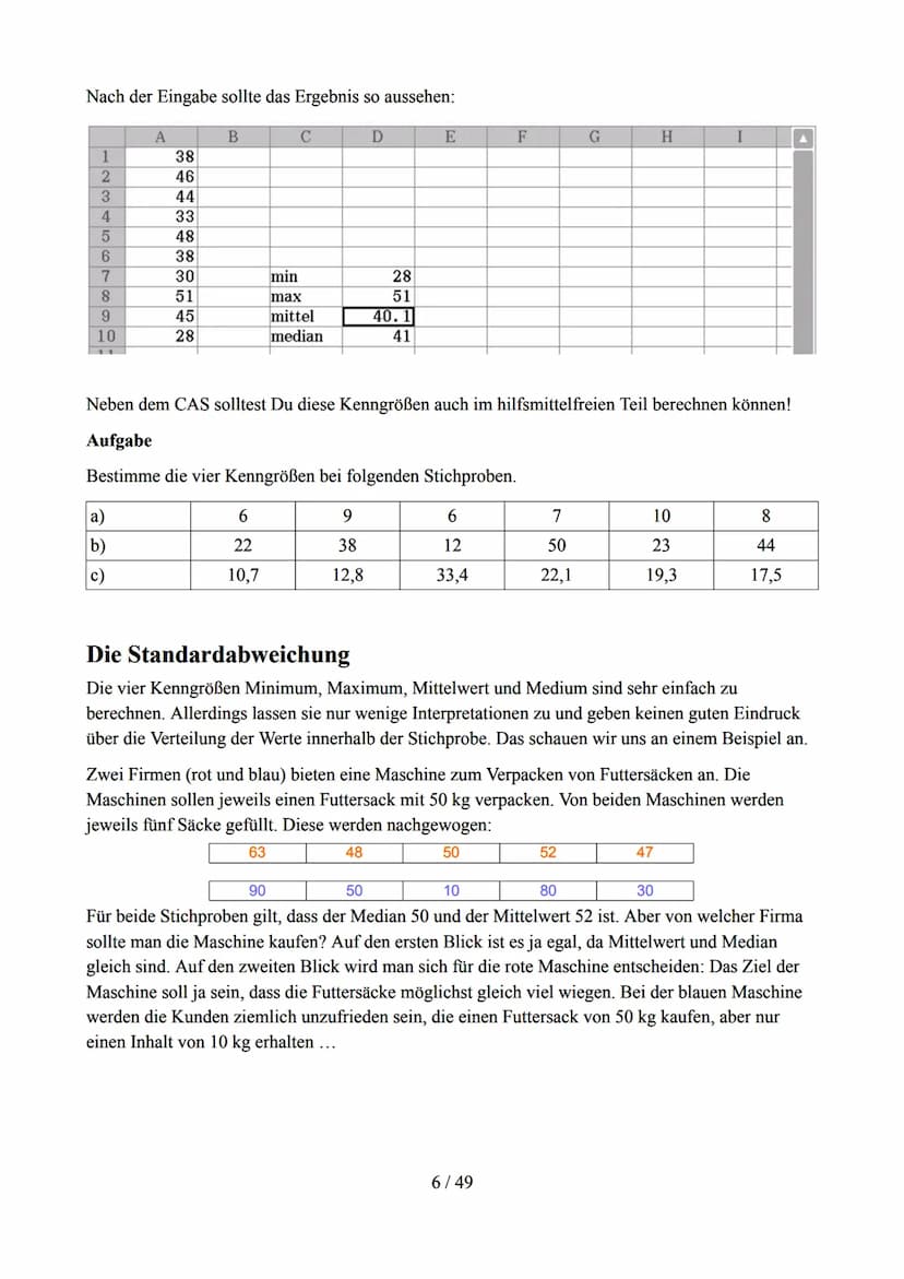 Skript Stochastik
Inhaltsverzeichnis
Ziele im Kernlehrplan..
Lage- und Streumaße von Stichproben..
Mittelwert, Medium und Co..
Kenngrößen im